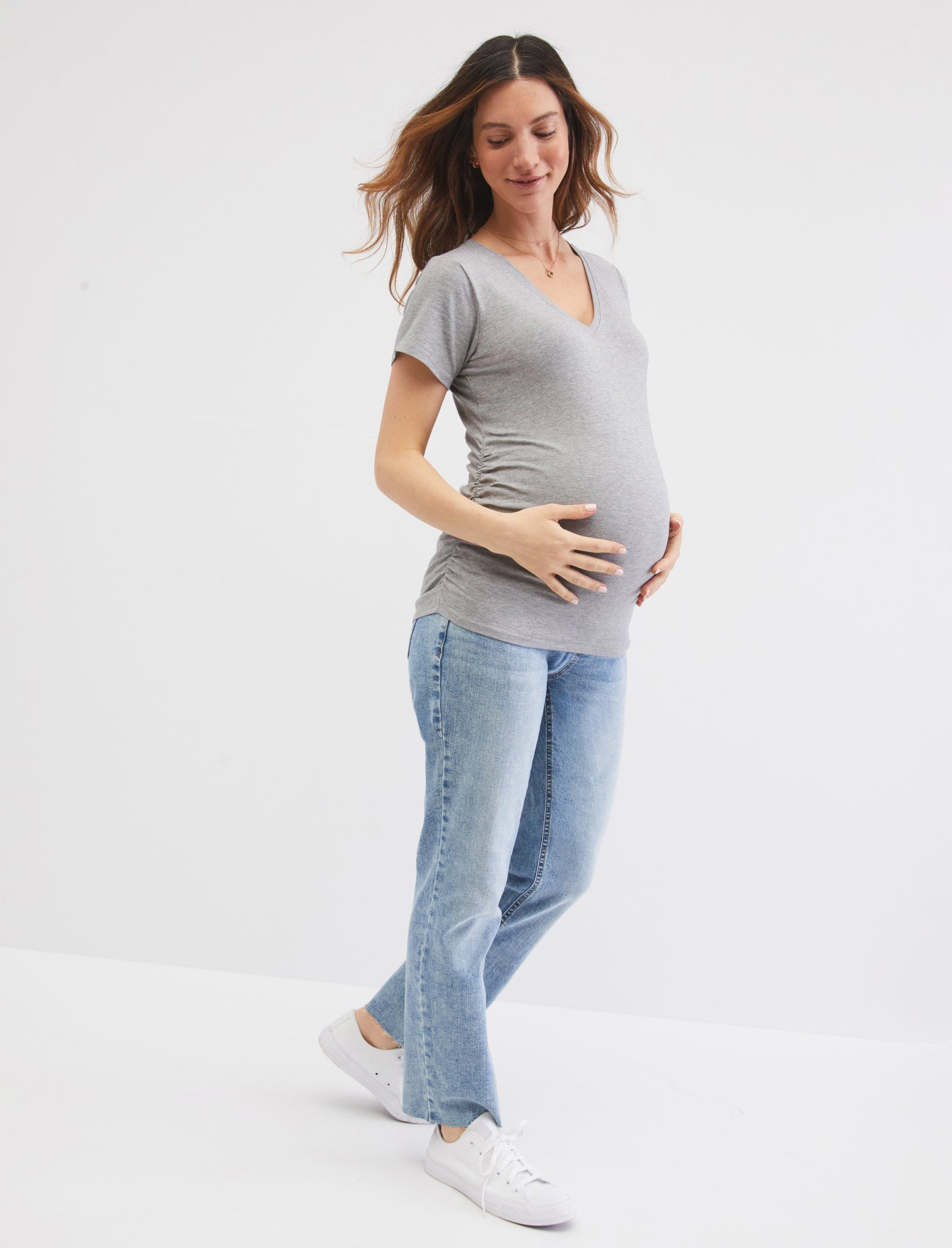V-Neck Side Ruched Maternity Tee
