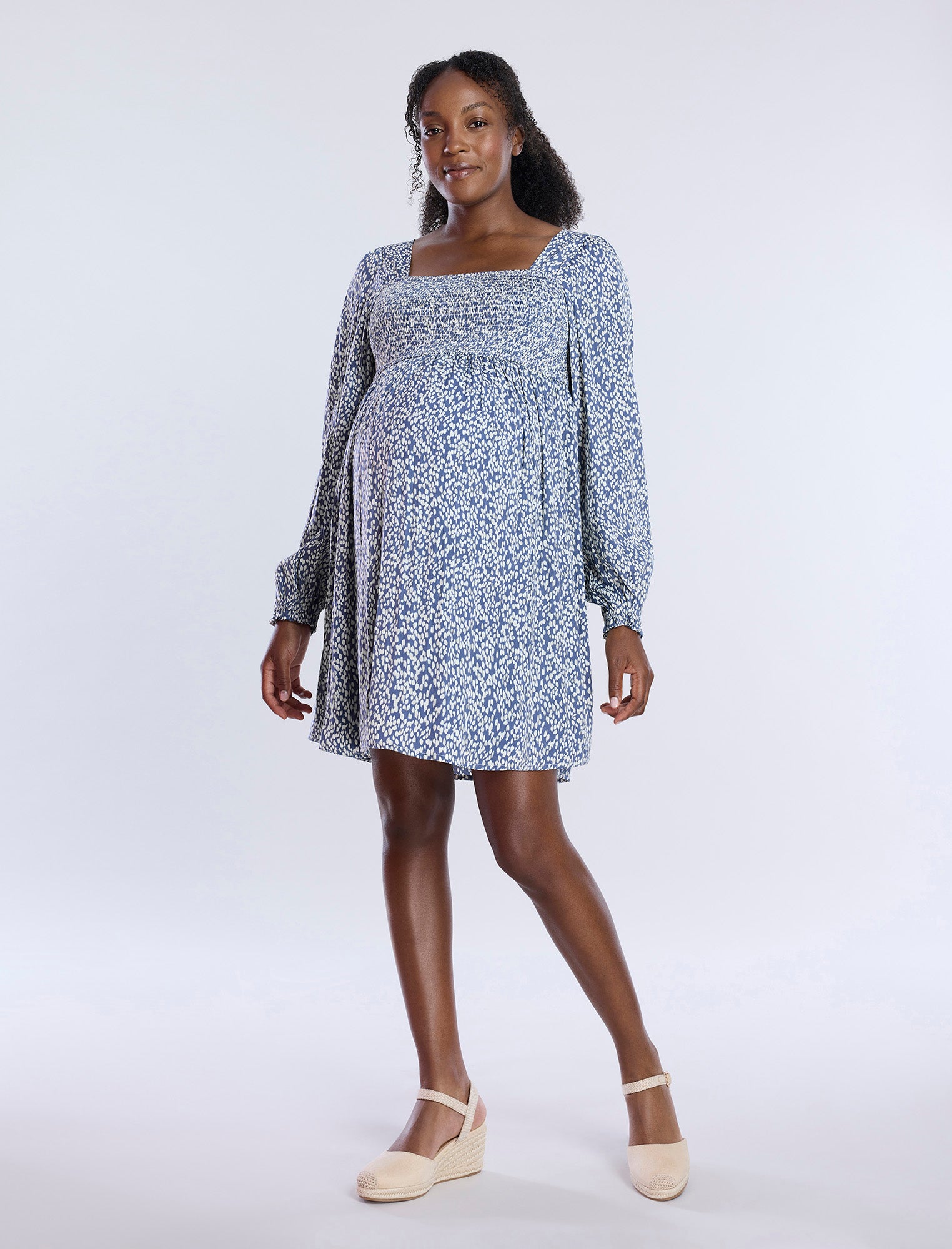 Long Sleeve Smocked Babydoll Dress - Main Image