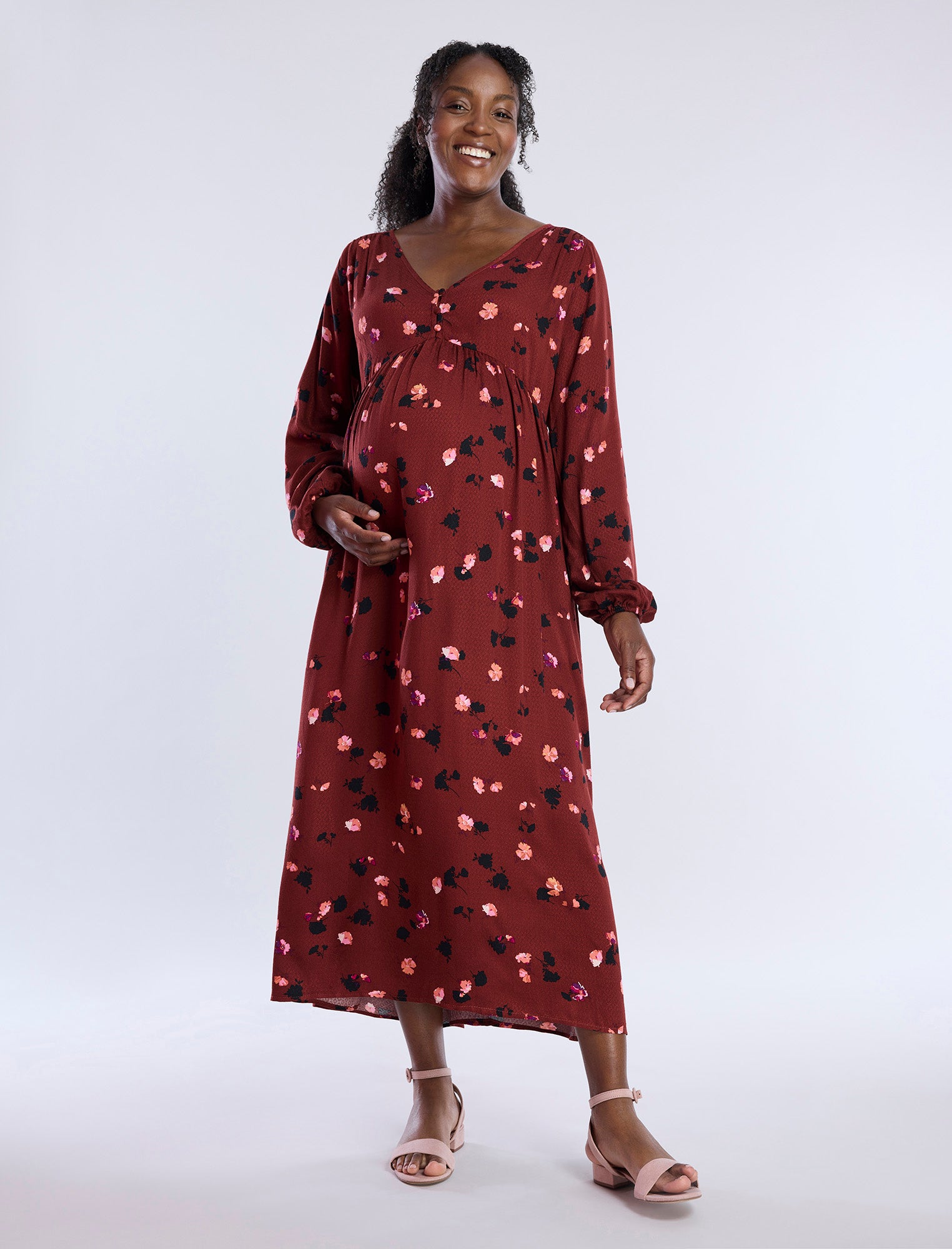 Button front floral maxi dress best sale