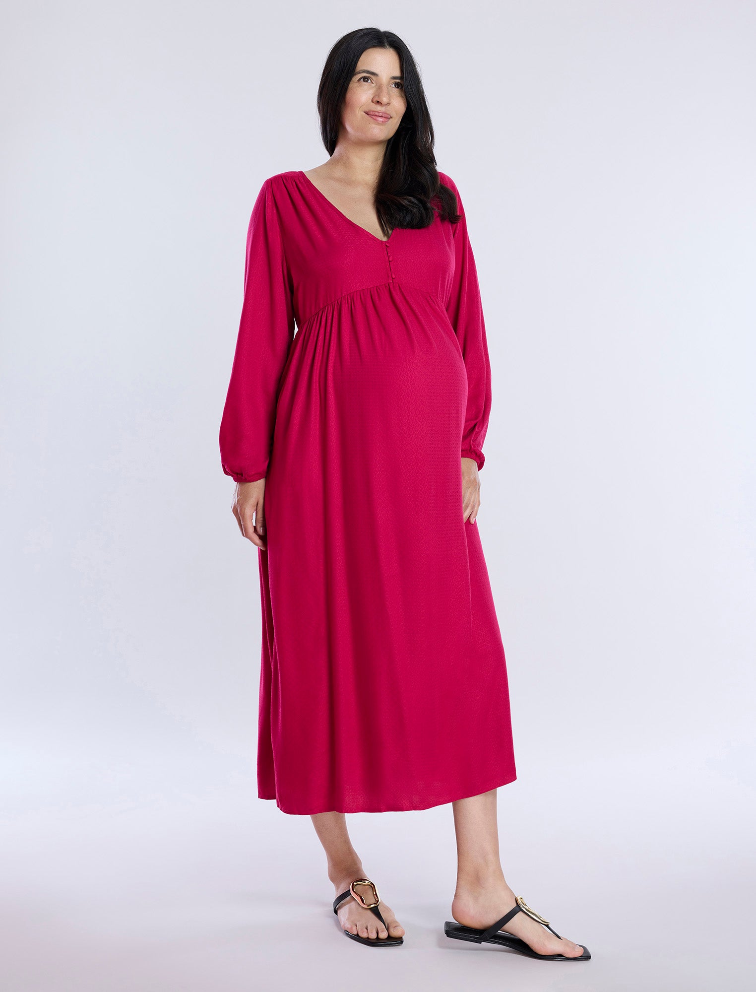chinese dress ladies Long Sleeve Button Front Midi Dress