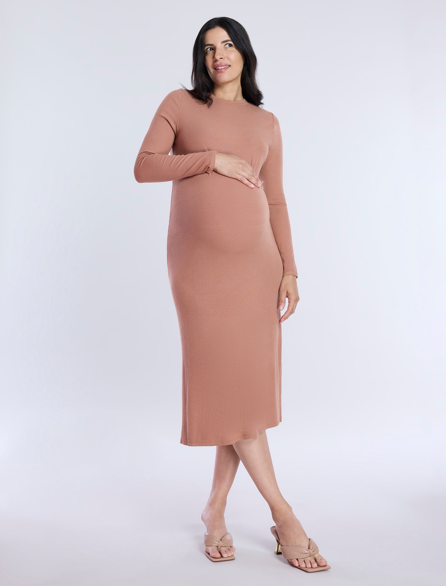 Long Sleeve Rib Knit Column Dress Long Sleeve Rib Knit Column Dress