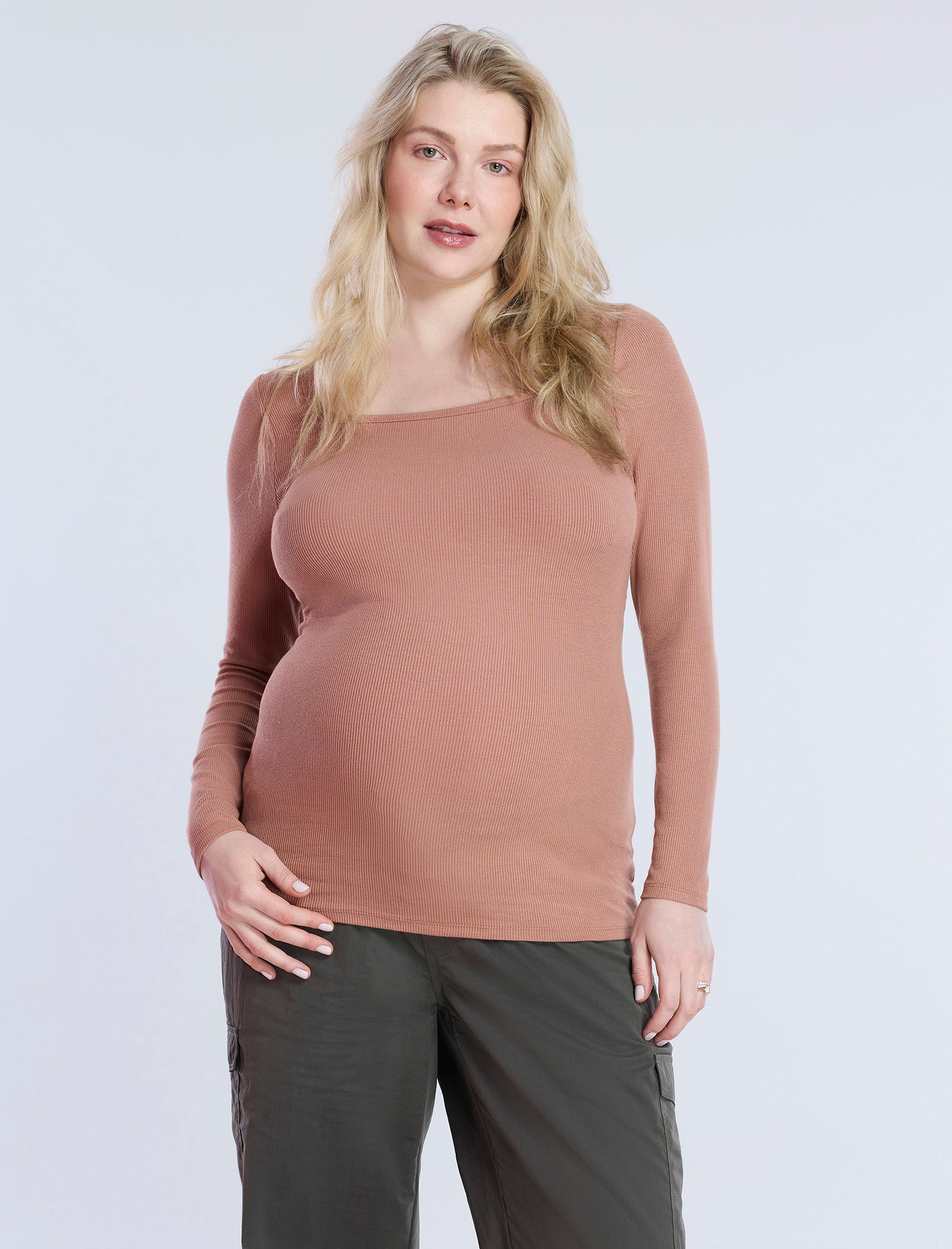 Long Sleeve Rib Knit Square Neck Tee