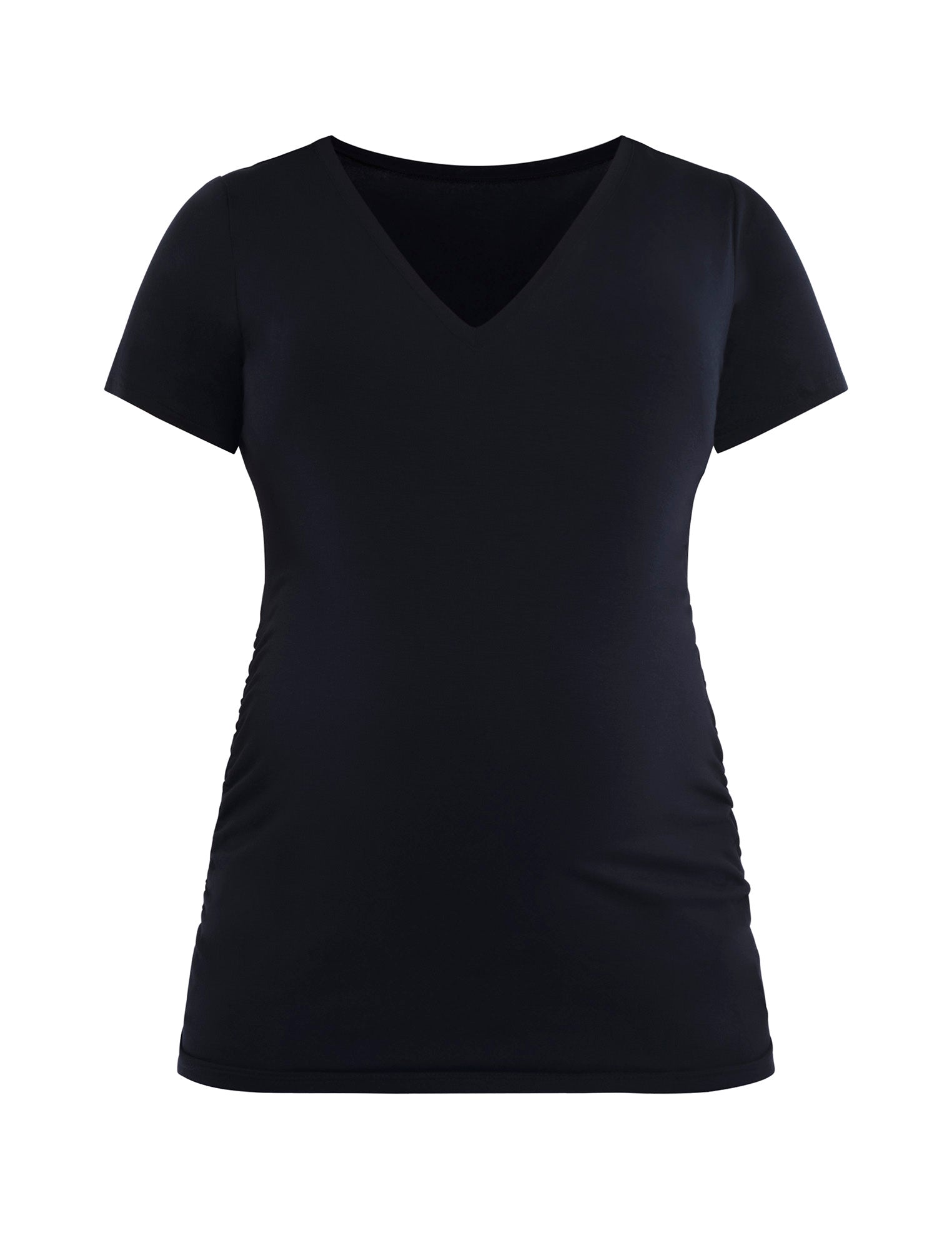 Side Ruched Short Sleeve V-Neck Maternity Tee