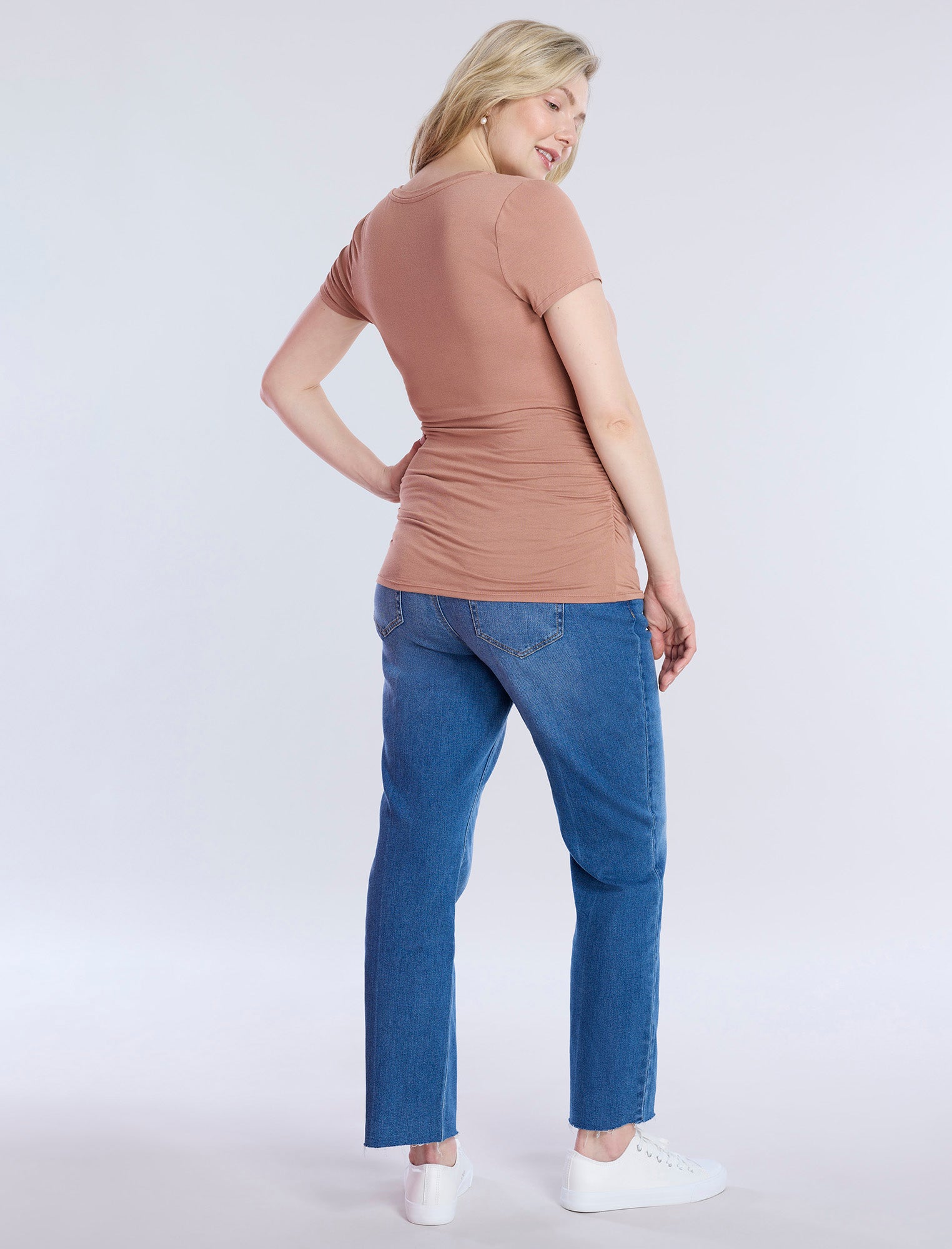 Side Ruched Short Sleeve V-Neck Maternity Tee