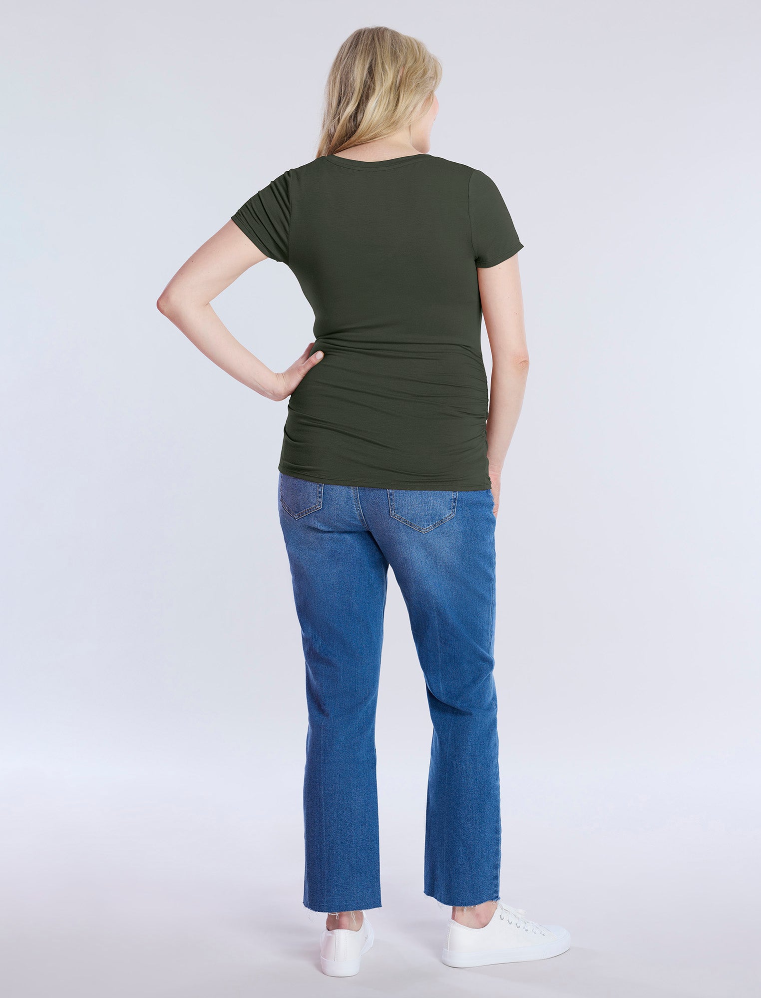 Side Ruched Short Sleeve V-Neck Maternity Tee
