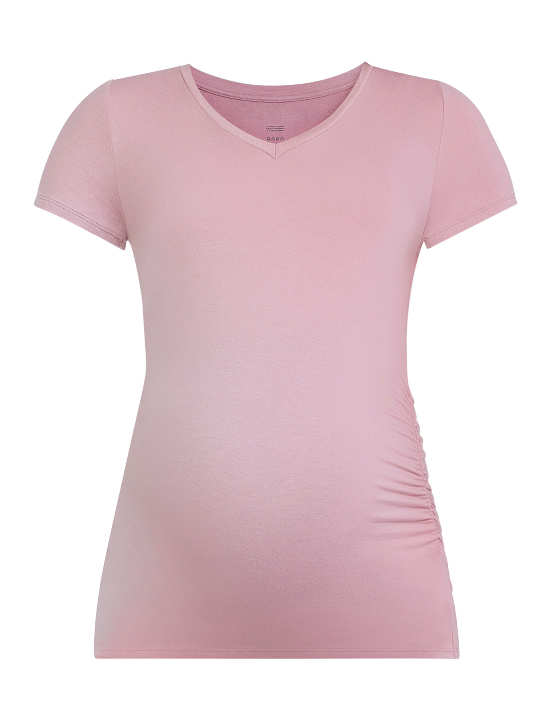Pregnant woman wearing light pink t-shirt