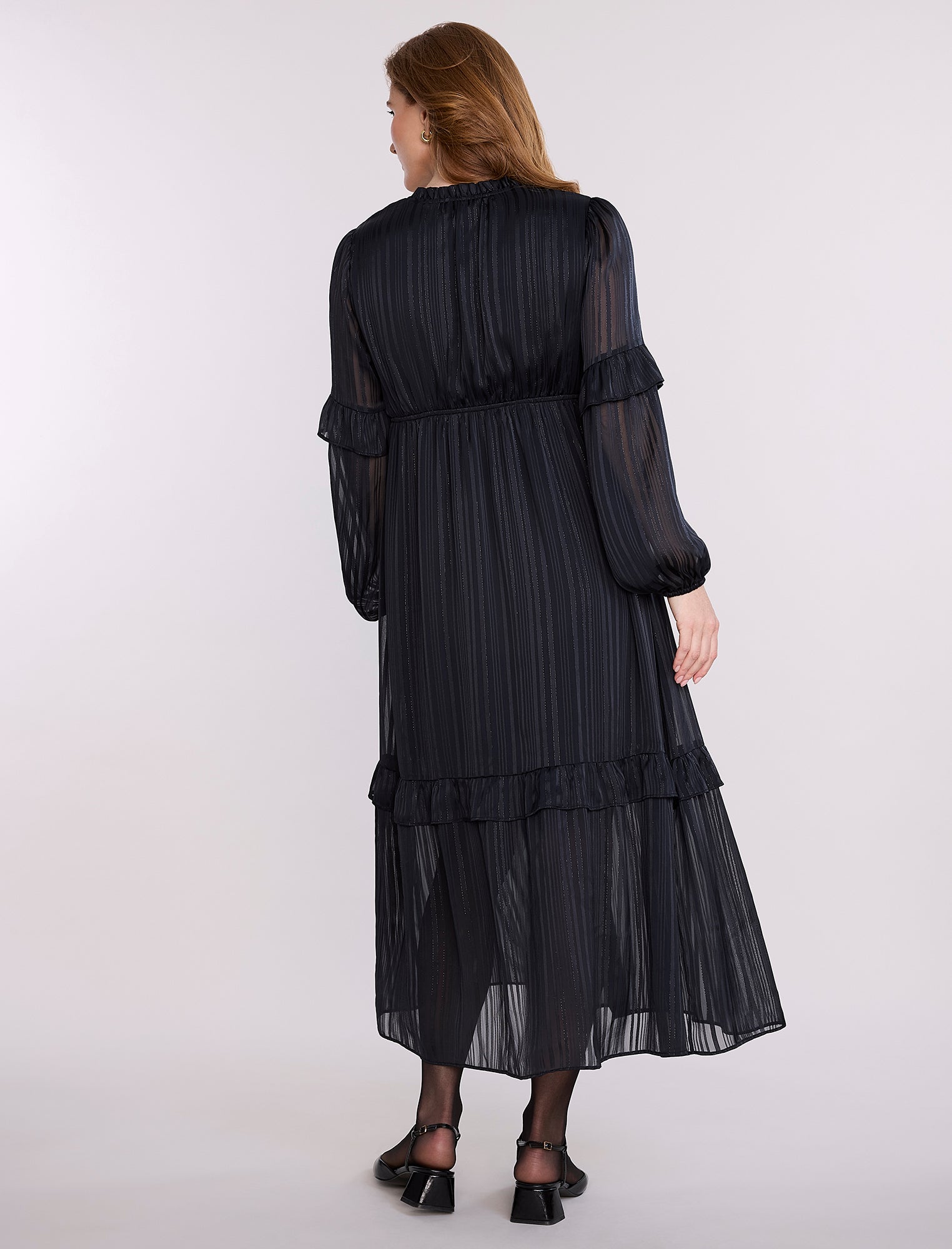 Long Sleeve Tiered Maxi Dress with Drawstring