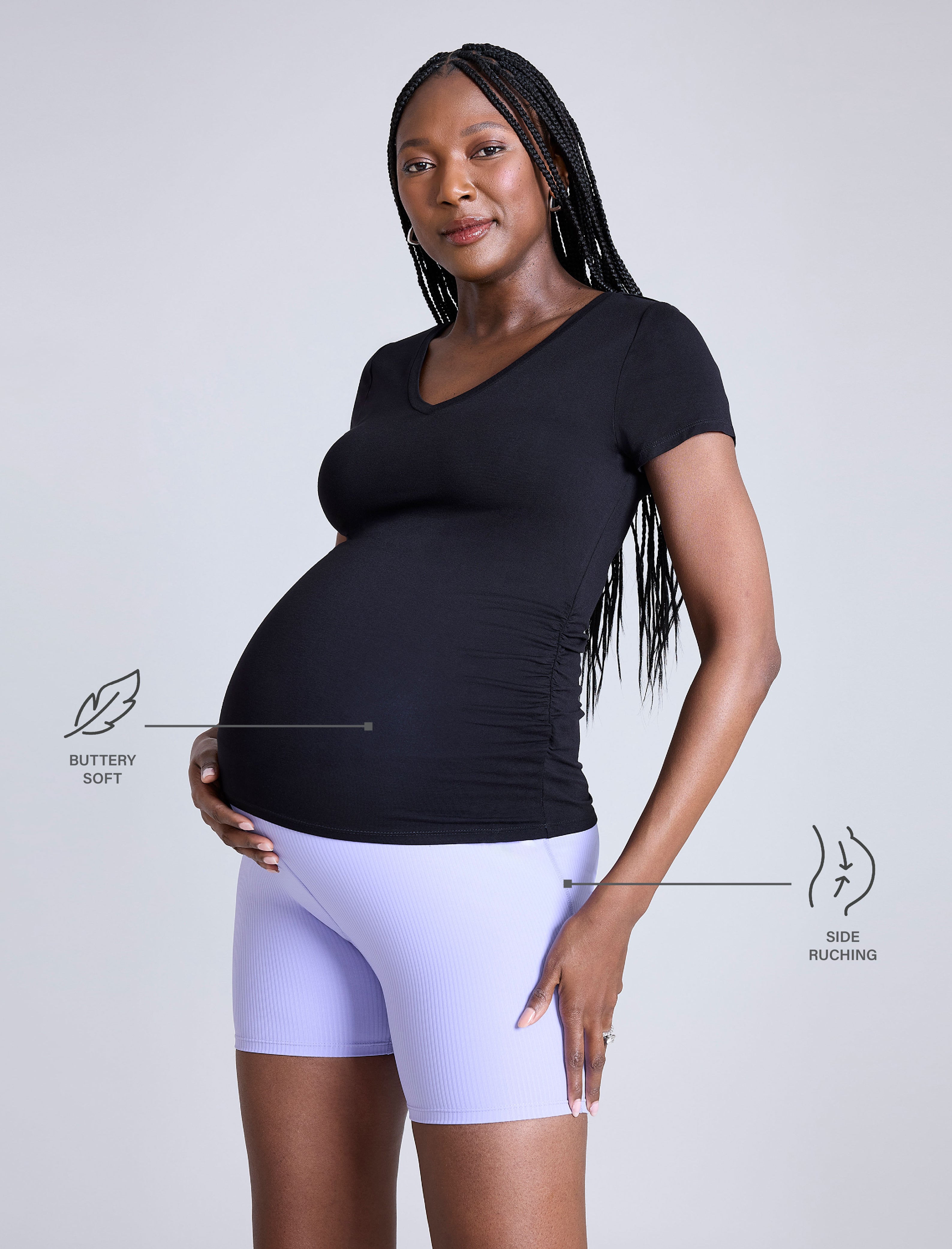 Side Ruched Short Sleeve V-Neck Maternity Tee