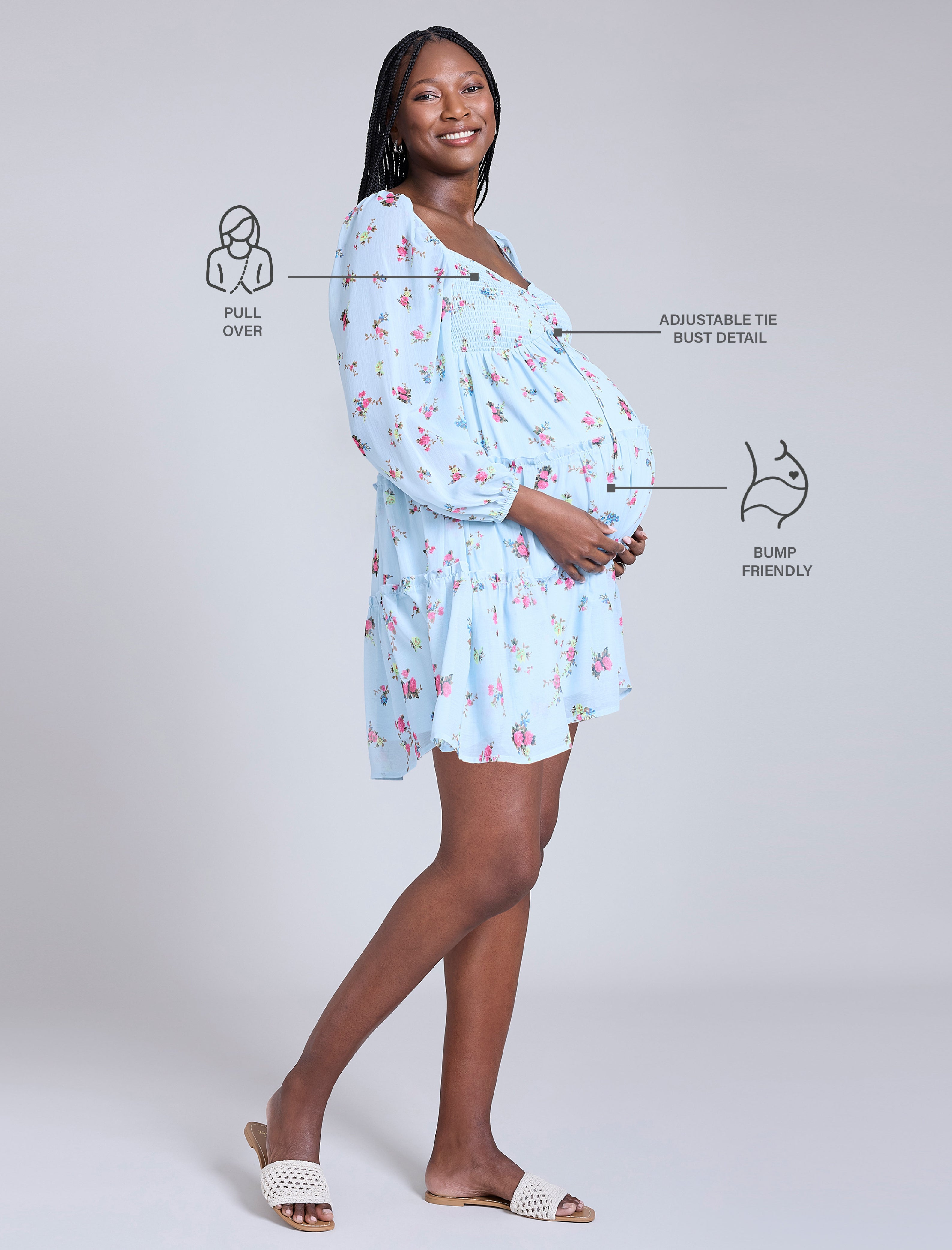 Long Sleeve Tie Tiered Dress