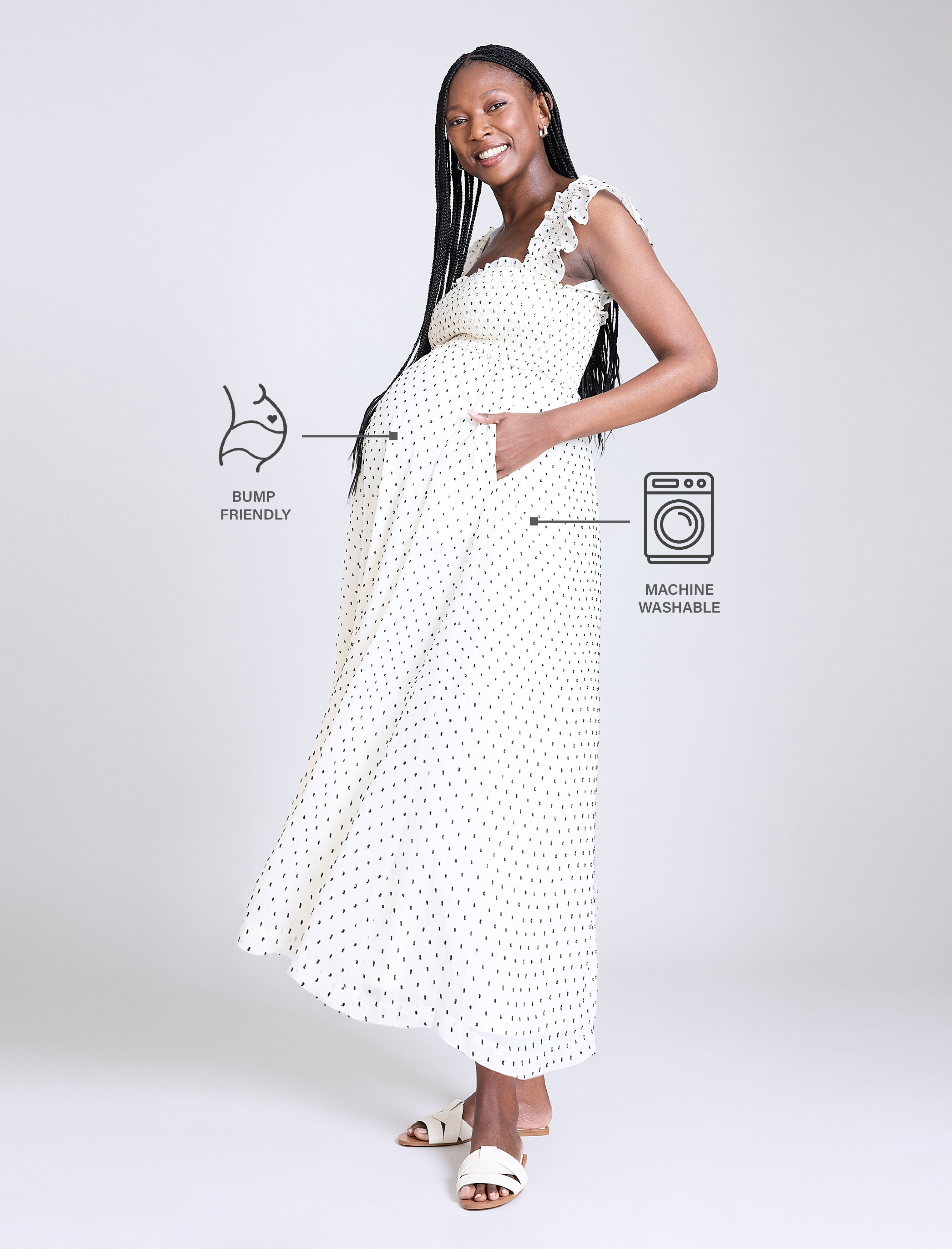 Sleeveless Ruffle Shoulder Smocked Dress