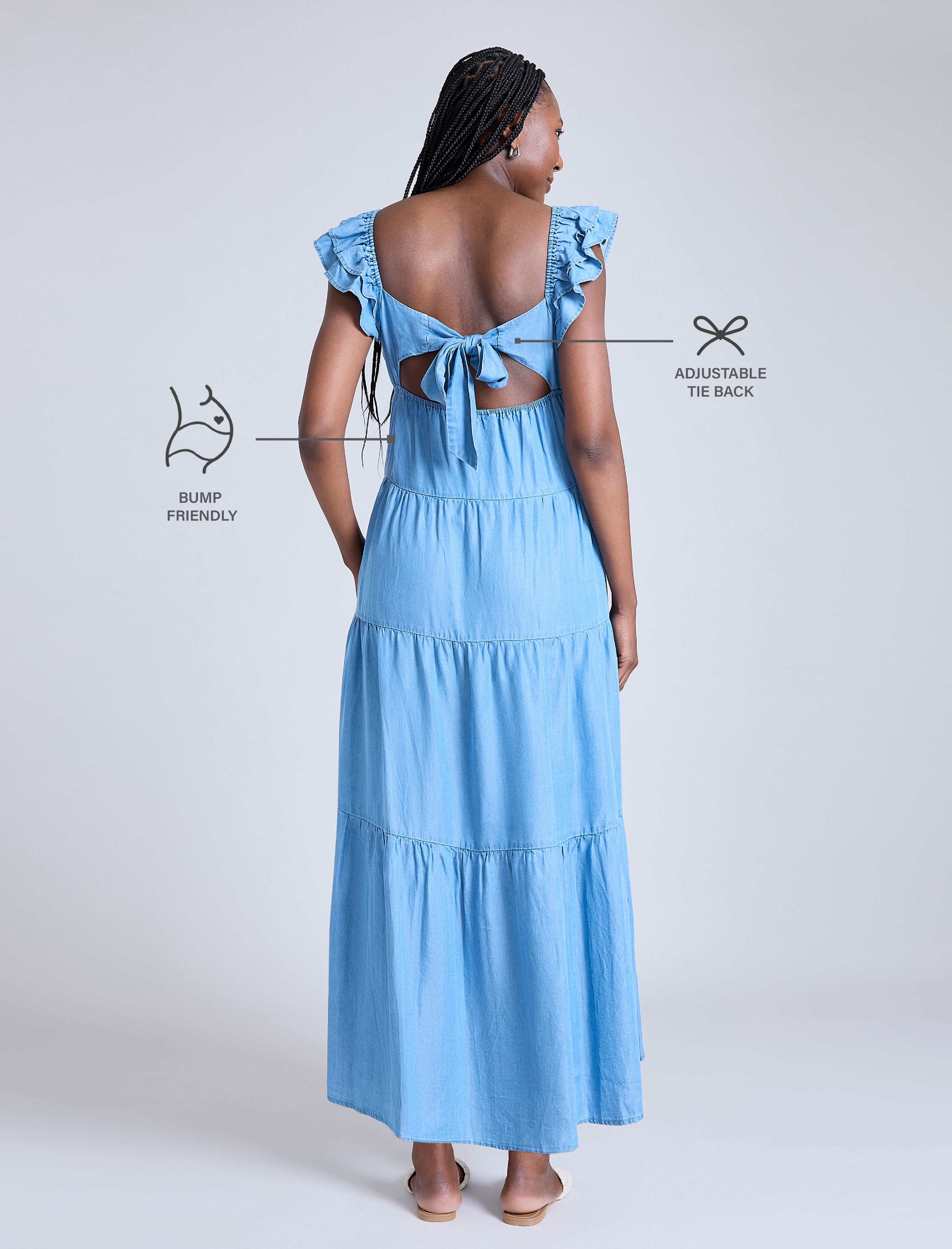 Empire Ruffle Sleeve Maxi Dress