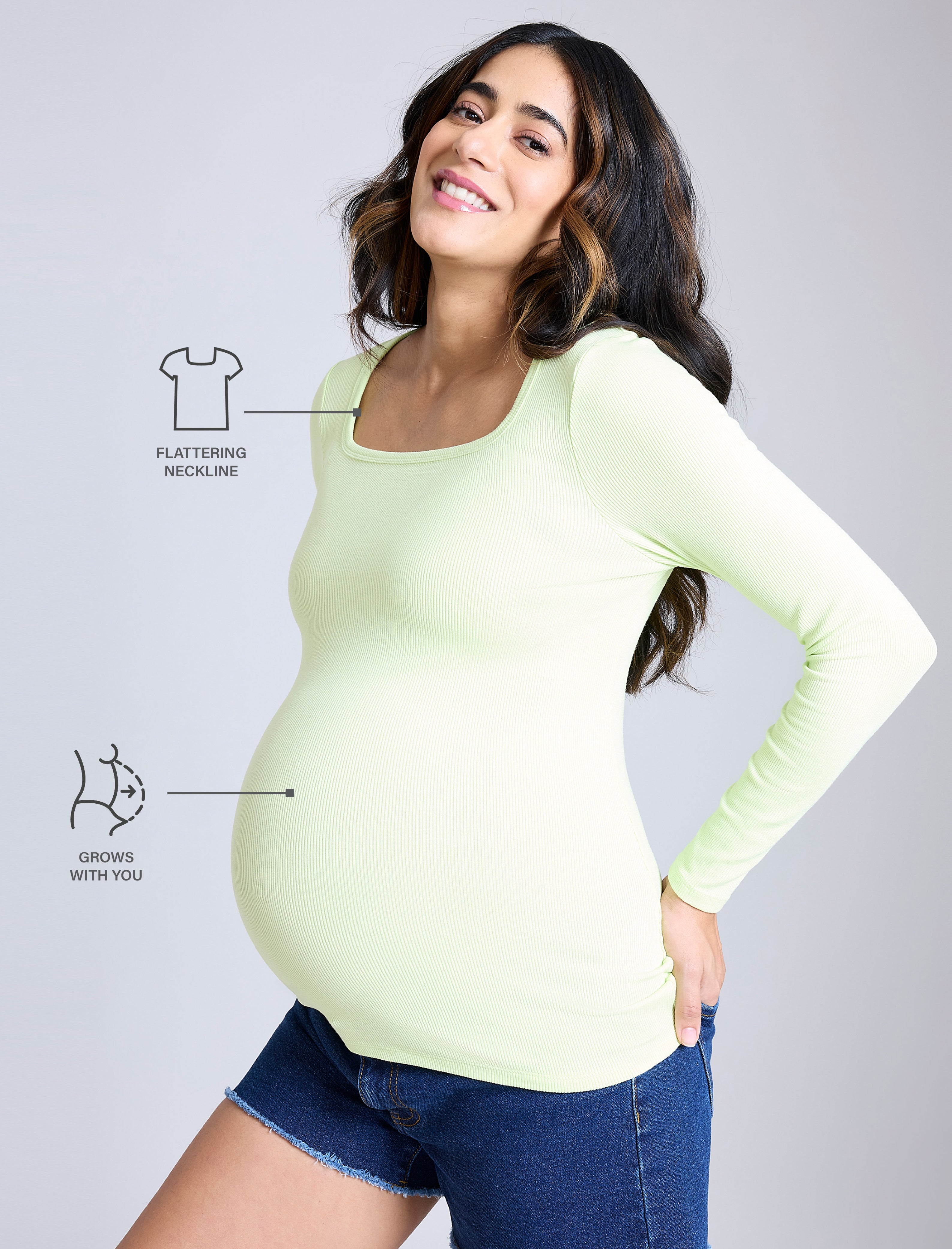 Long Sleeve Rib Knit Square Neck Tee