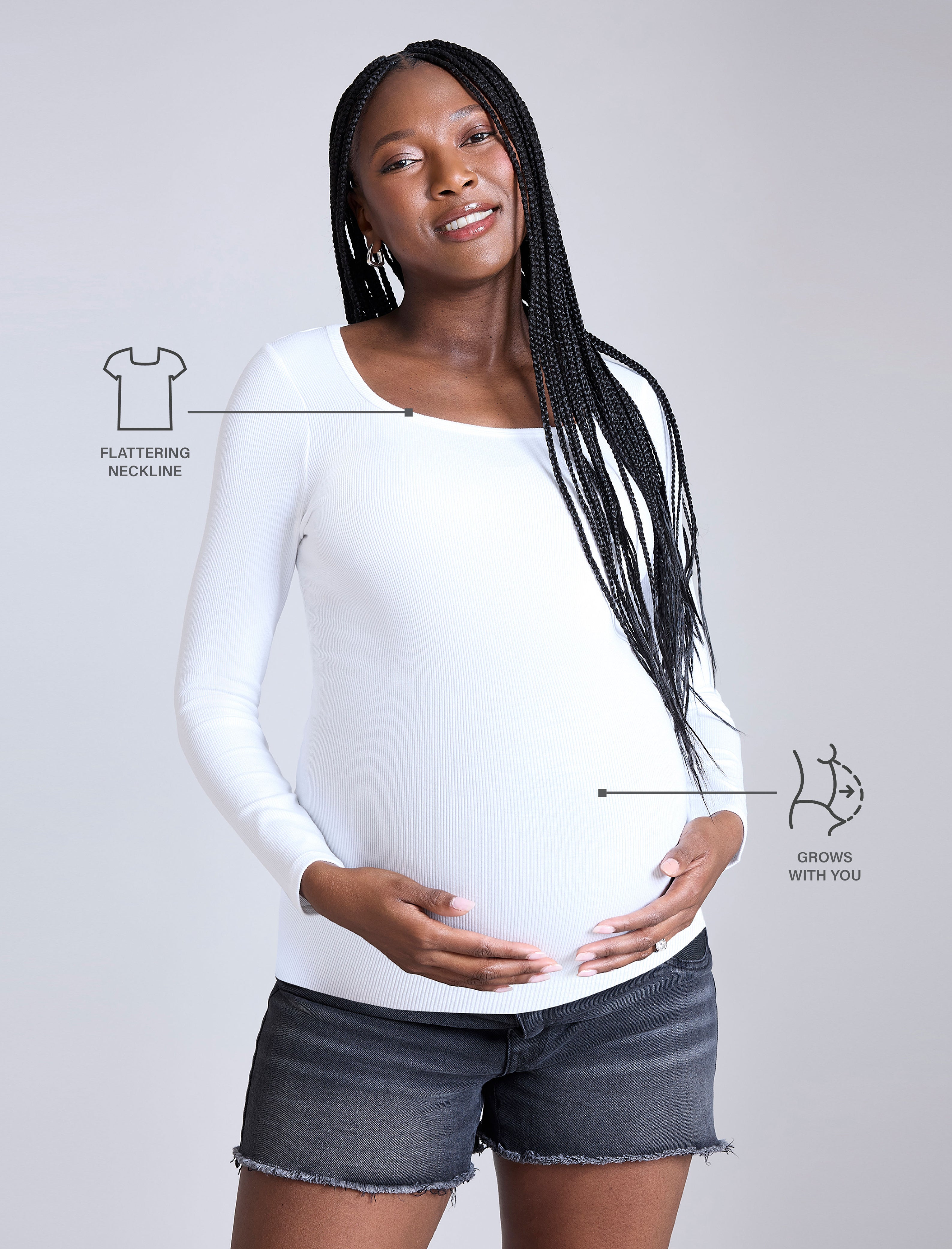 Long Sleeve Rib Knit Square Neck Tee