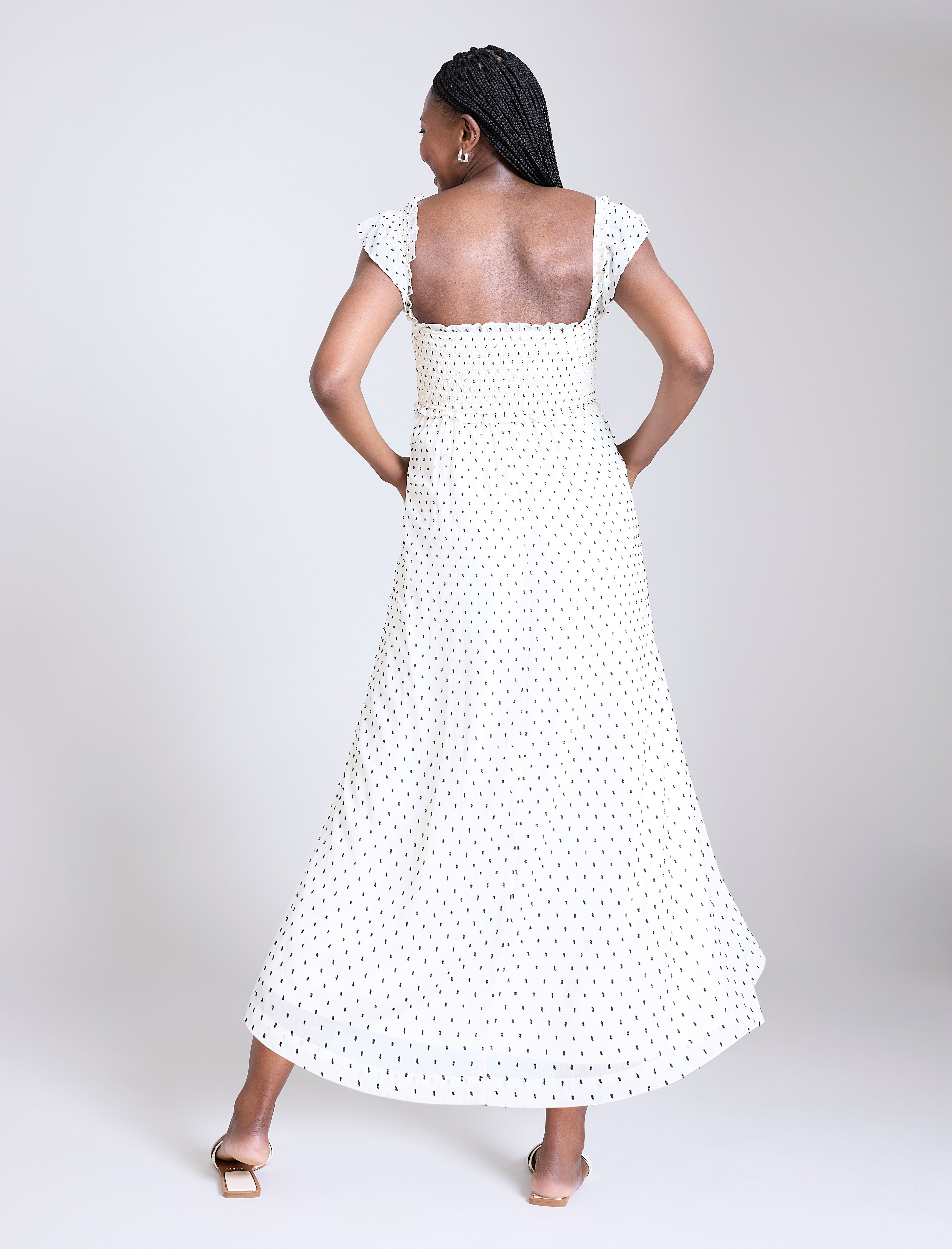 Sleeveless Ruffle Shoulder Smocked Dress