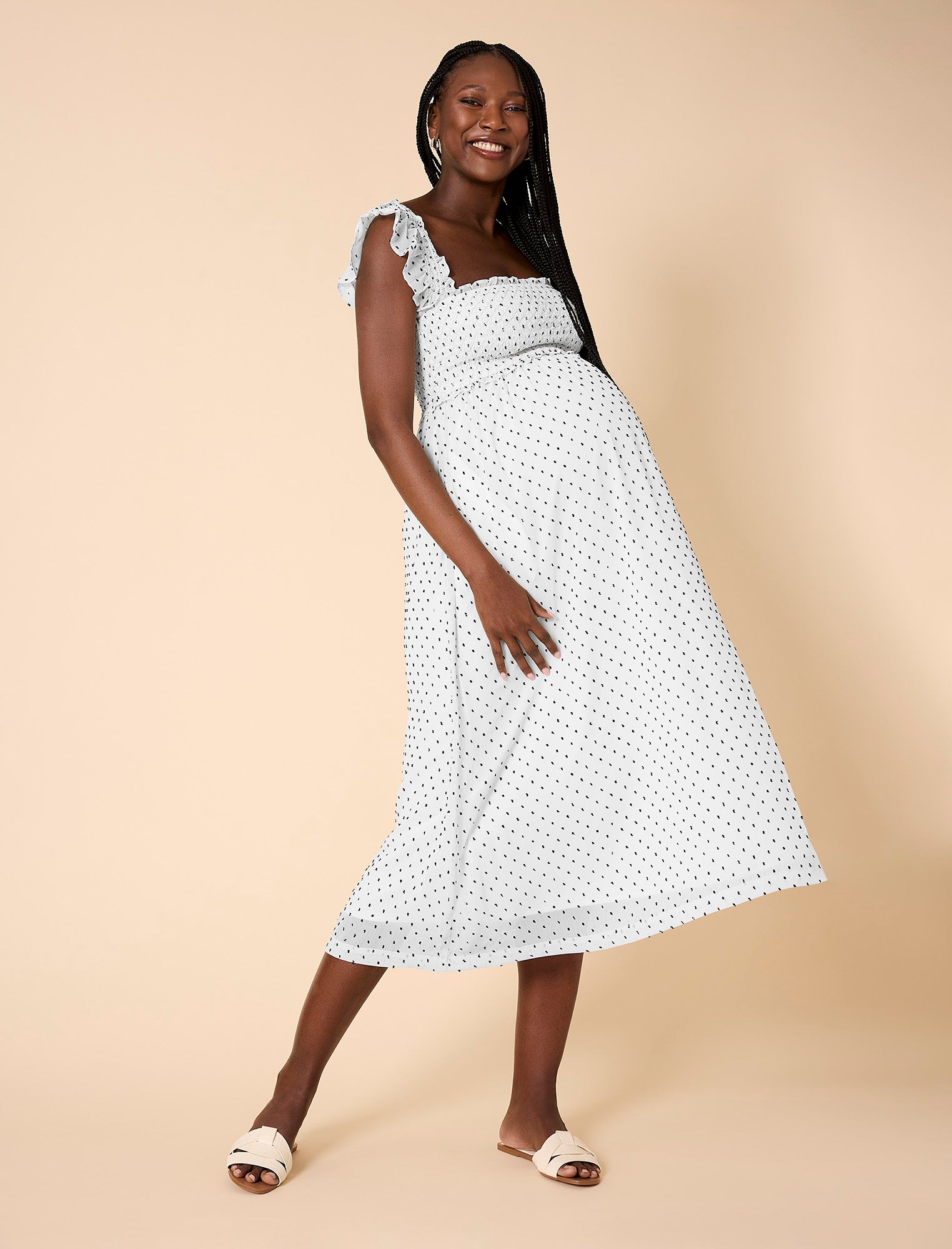 Sleeveless Ruffle Shoulder Smocked Dress