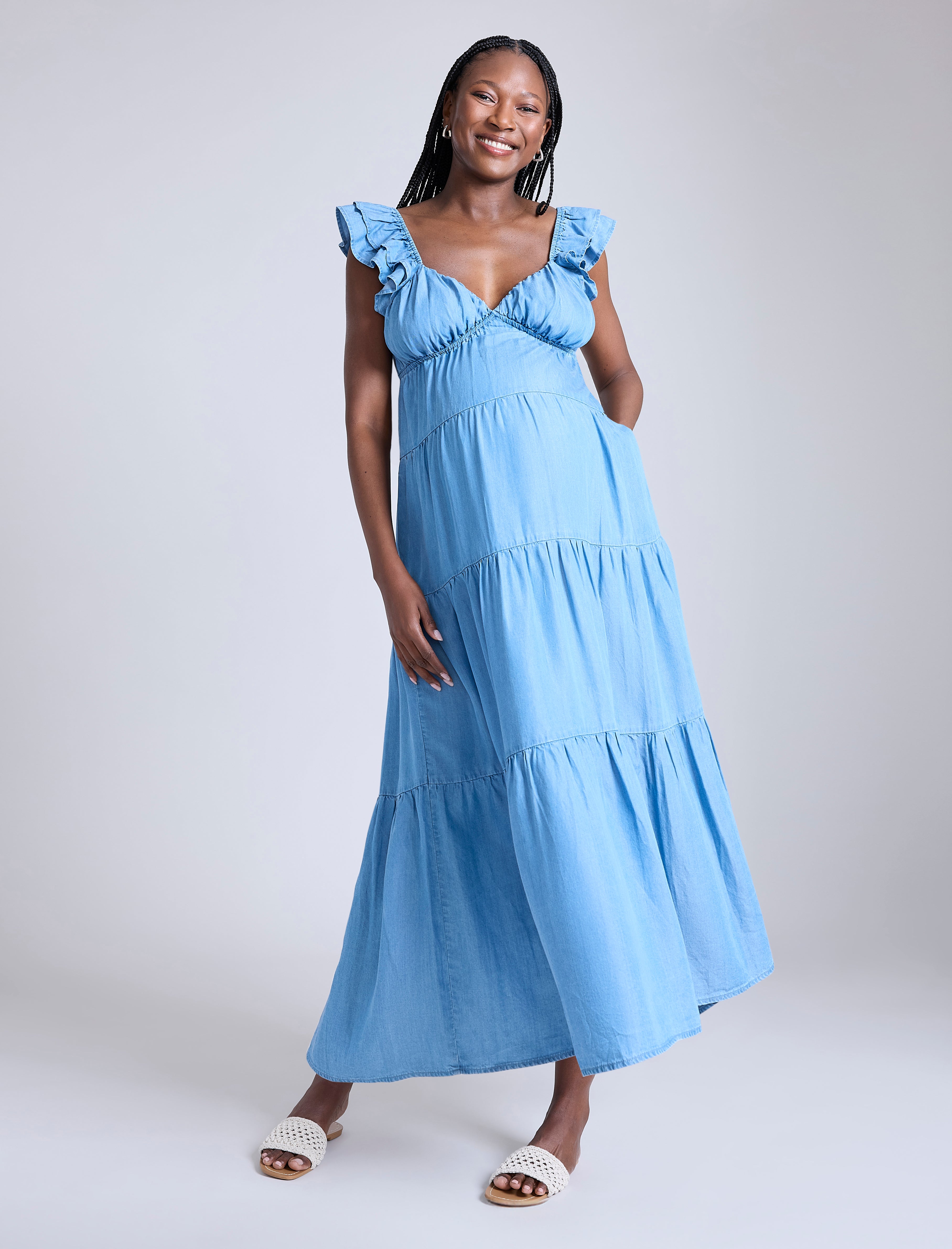 Empire Ruffle Sleeve Maxi Dress