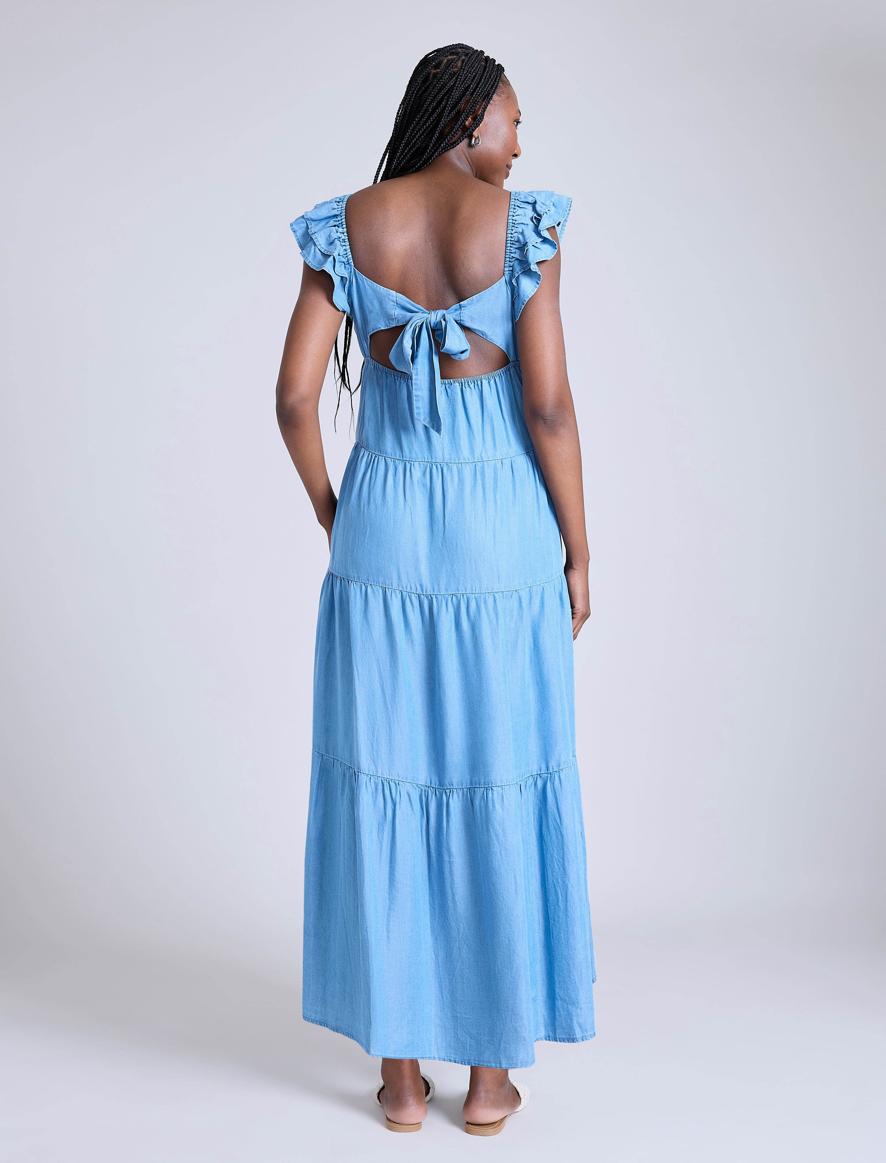 Empire Ruffle Sleeve Maxi Dress