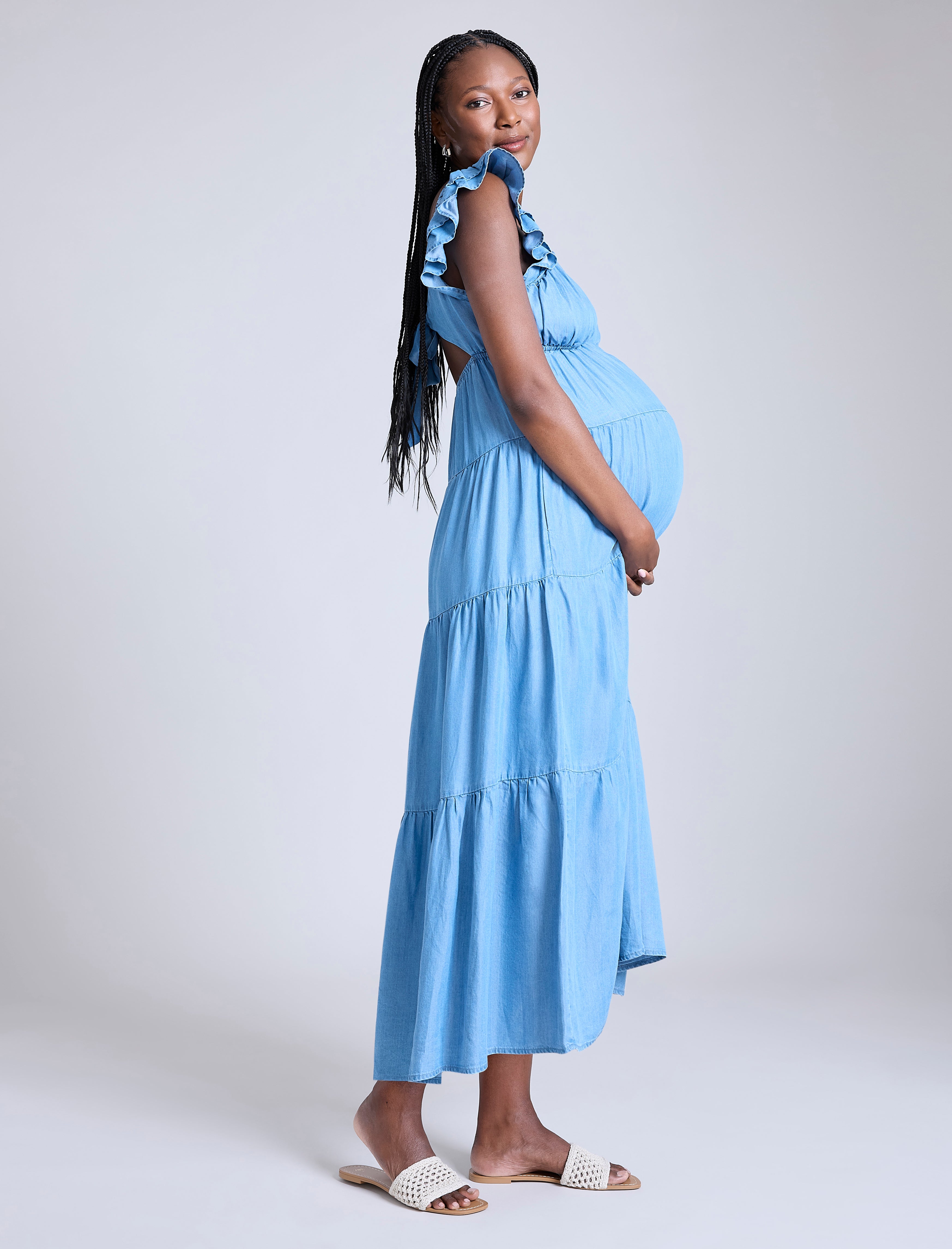 Empire Ruffle Sleeve Maxi Dress