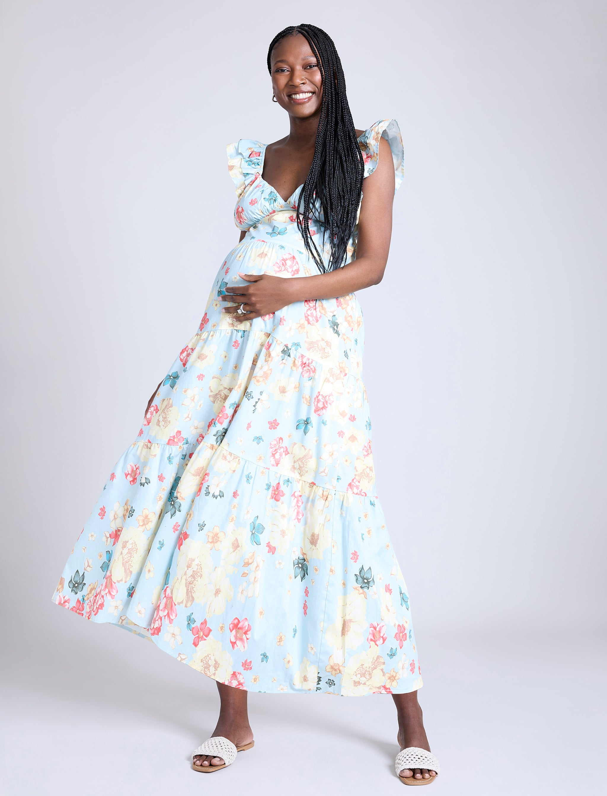 Moxidress Strapless Empire Waist Ruffle Layered Maxi Dress Moxidress Strapless Empire Waist Ruffle Layered Maxi Dress