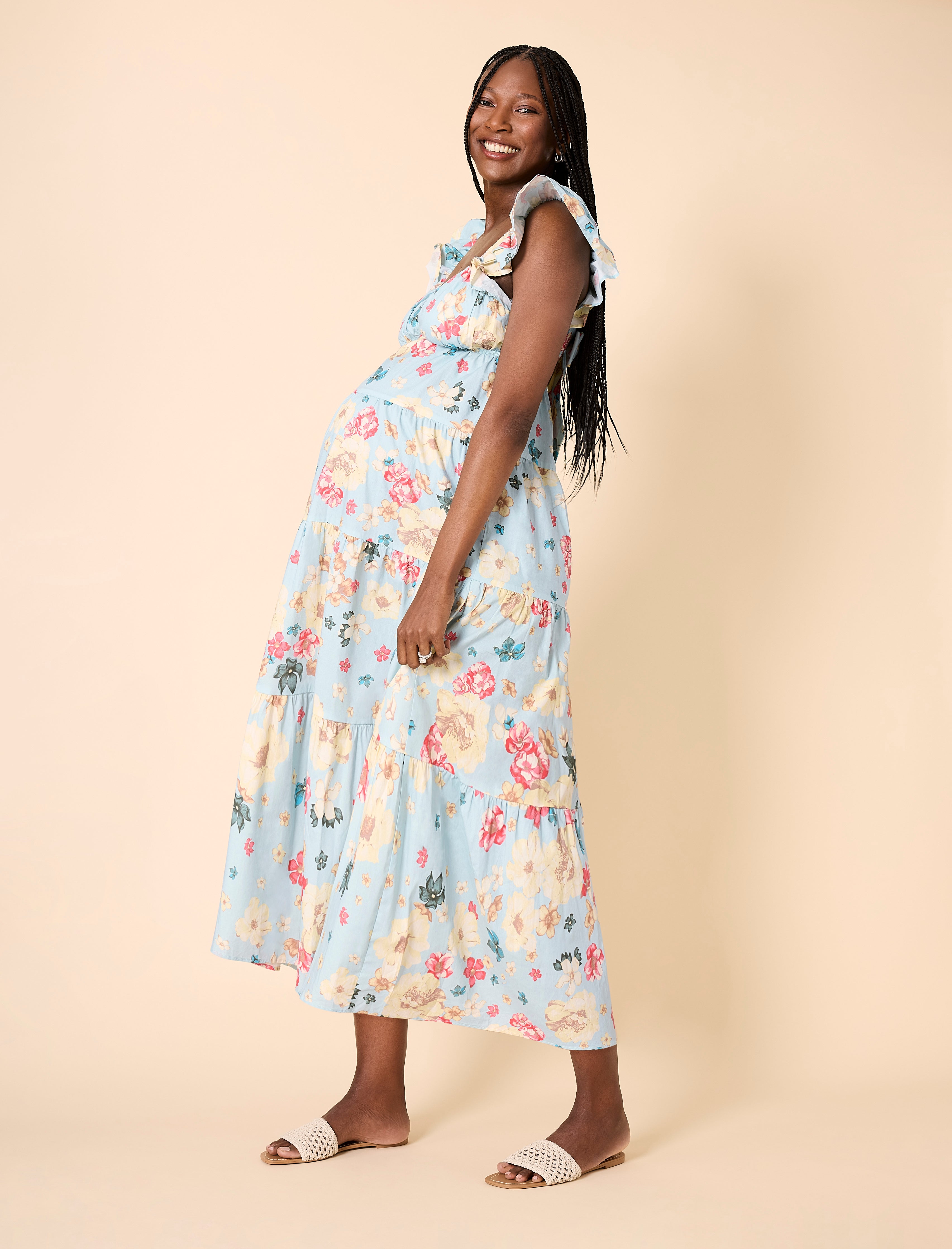 Empire Ruffle Sleeve Maxi Dress