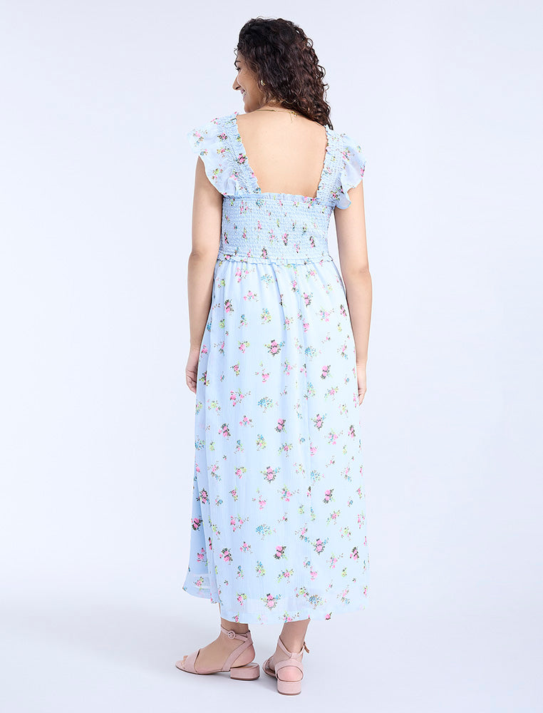 Sleeveless Ruffle Shoulder Smocked Dress