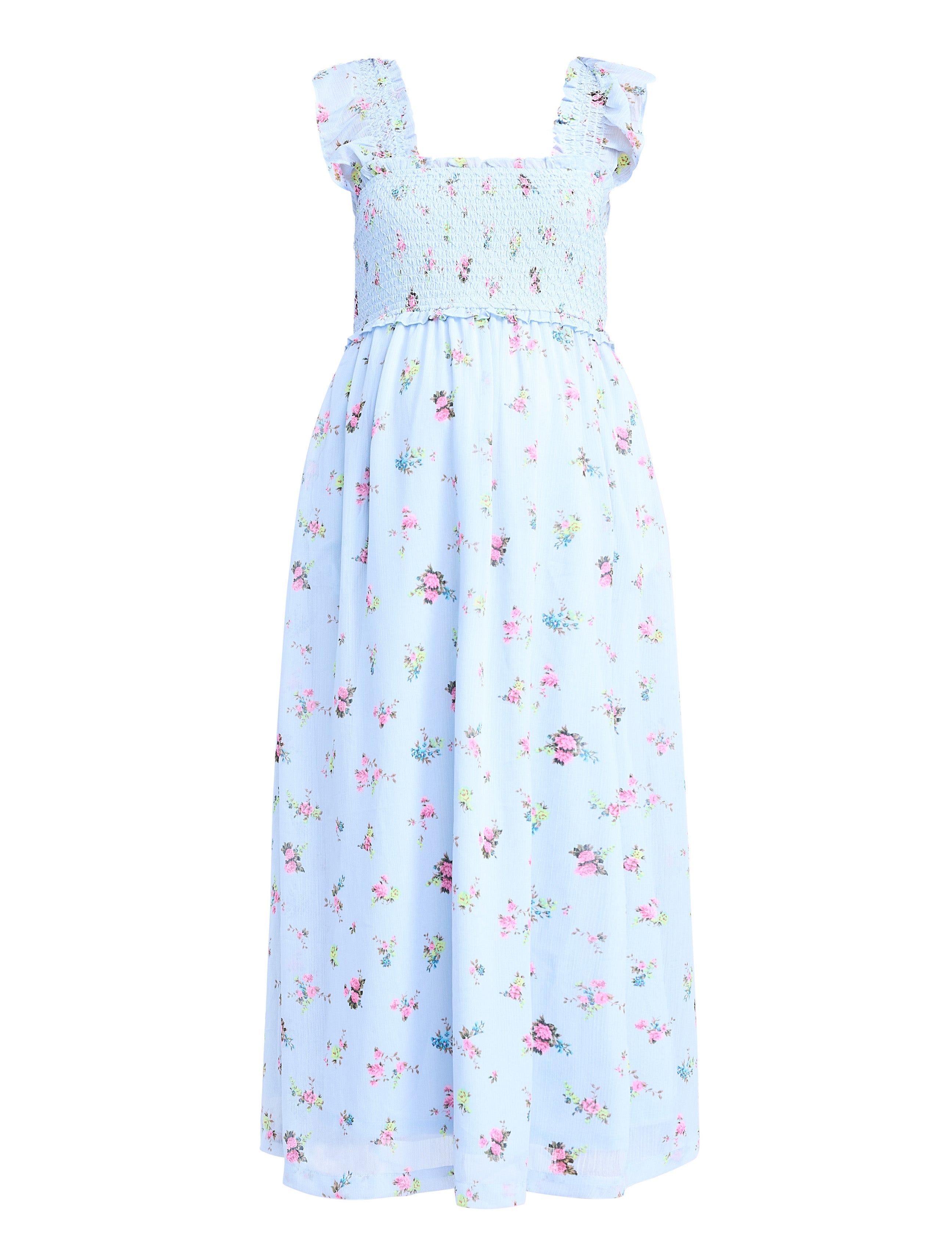 Sleeveless Ruffle Shoulder Smocked Dress