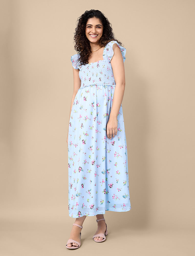 Sleeveless Ruffle Shoulder Smocked Dress