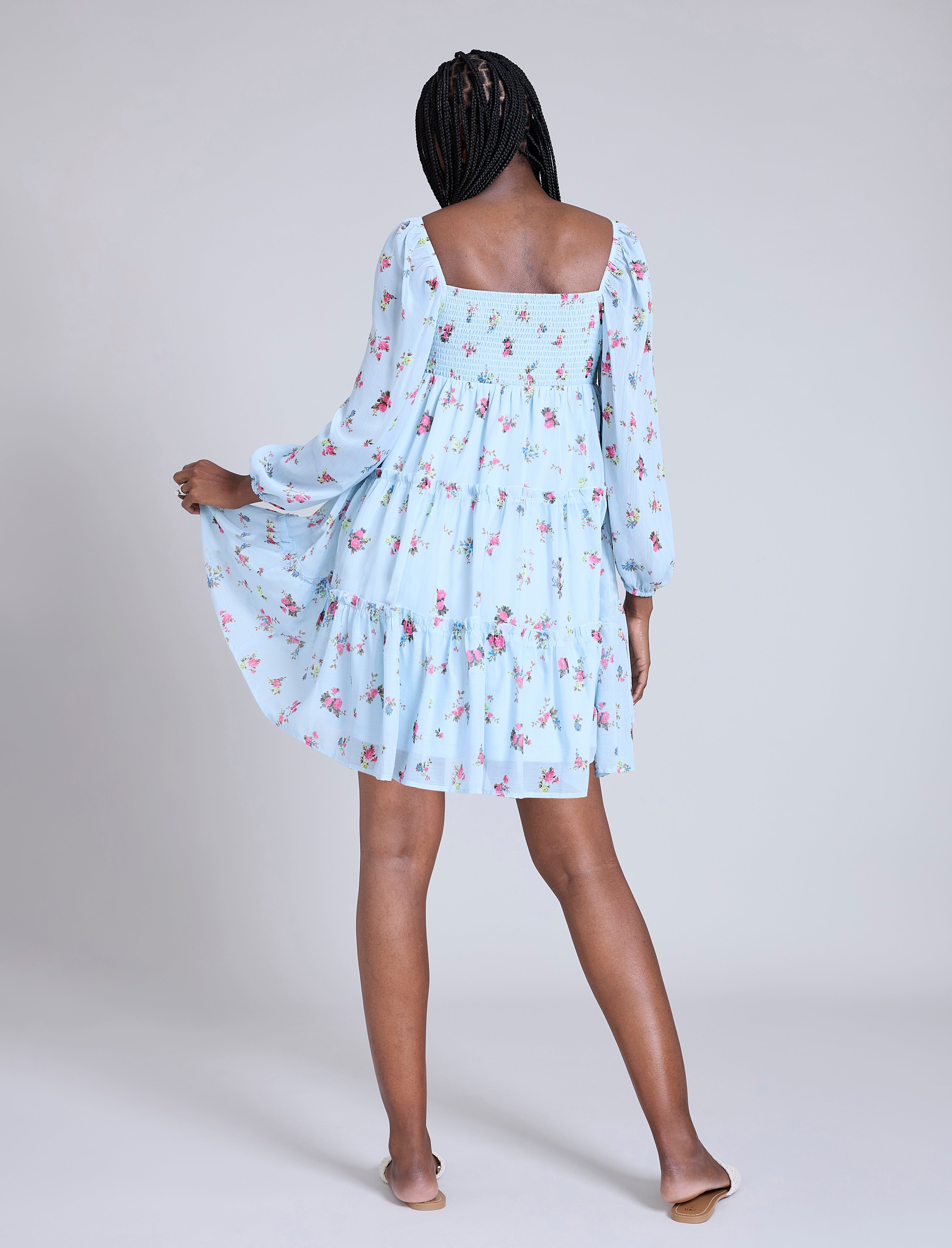 Long Sleeve Tie Tiered Dress