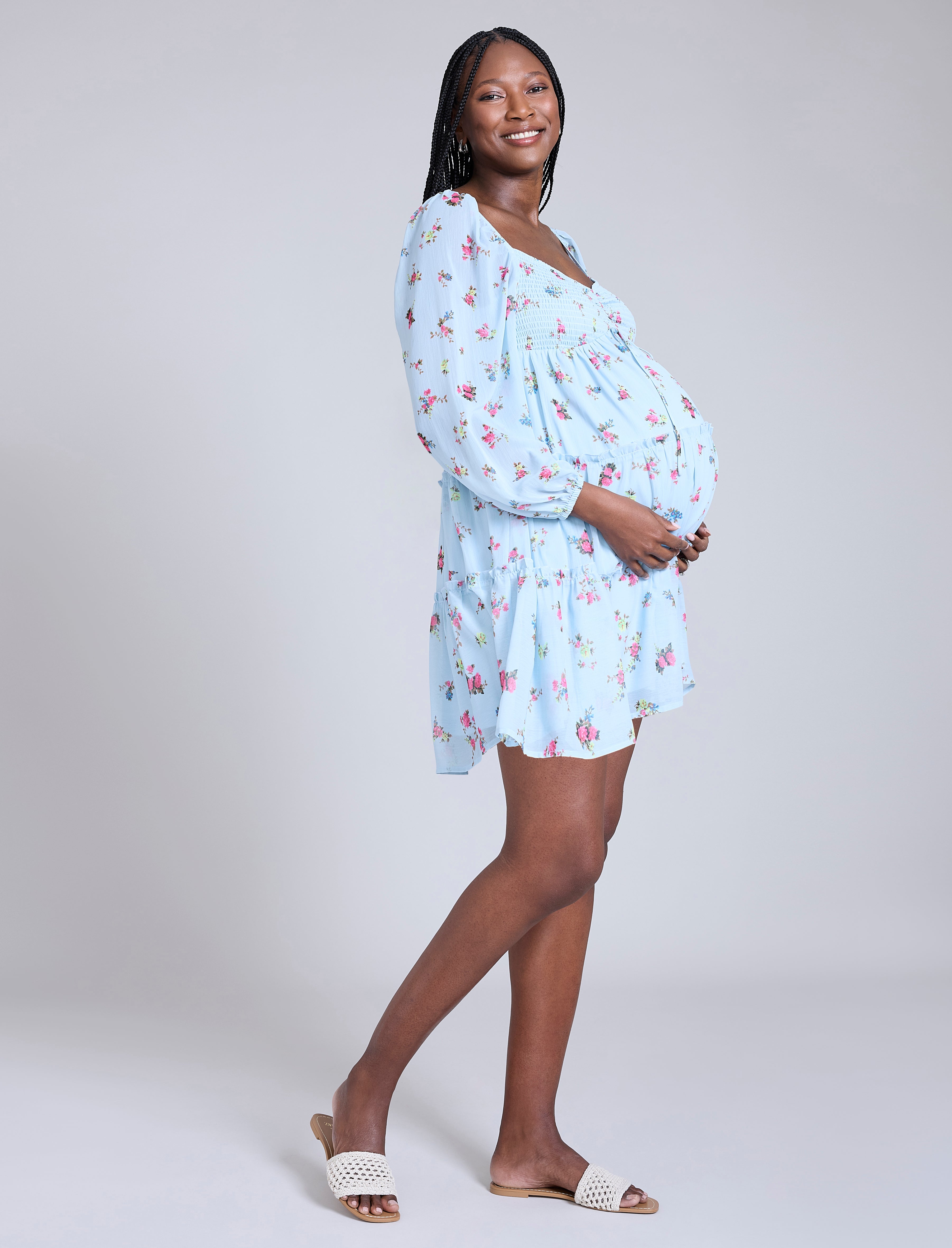 Long Sleeve Tie Tiered Dress