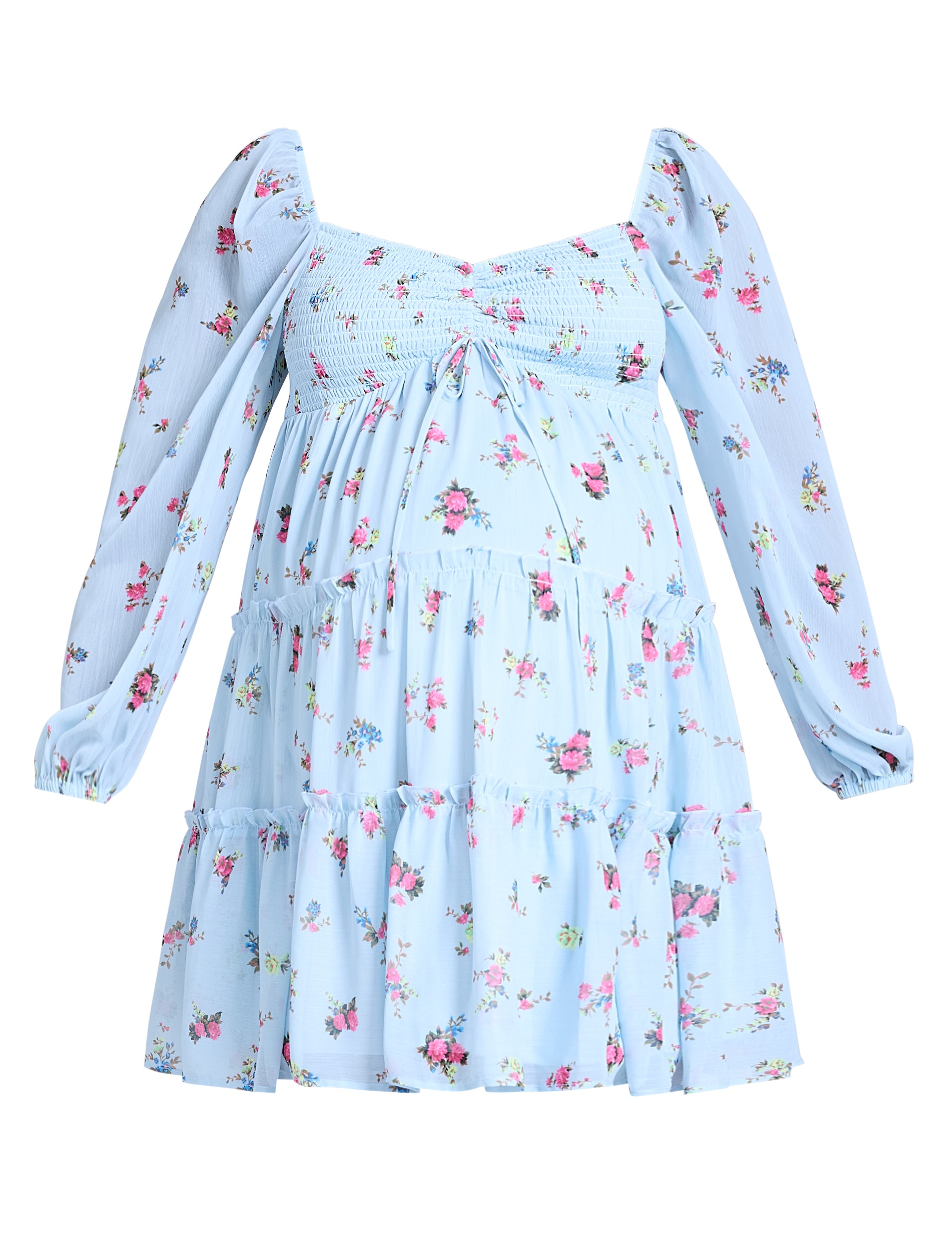 Long Sleeve Tie Tiered Dress