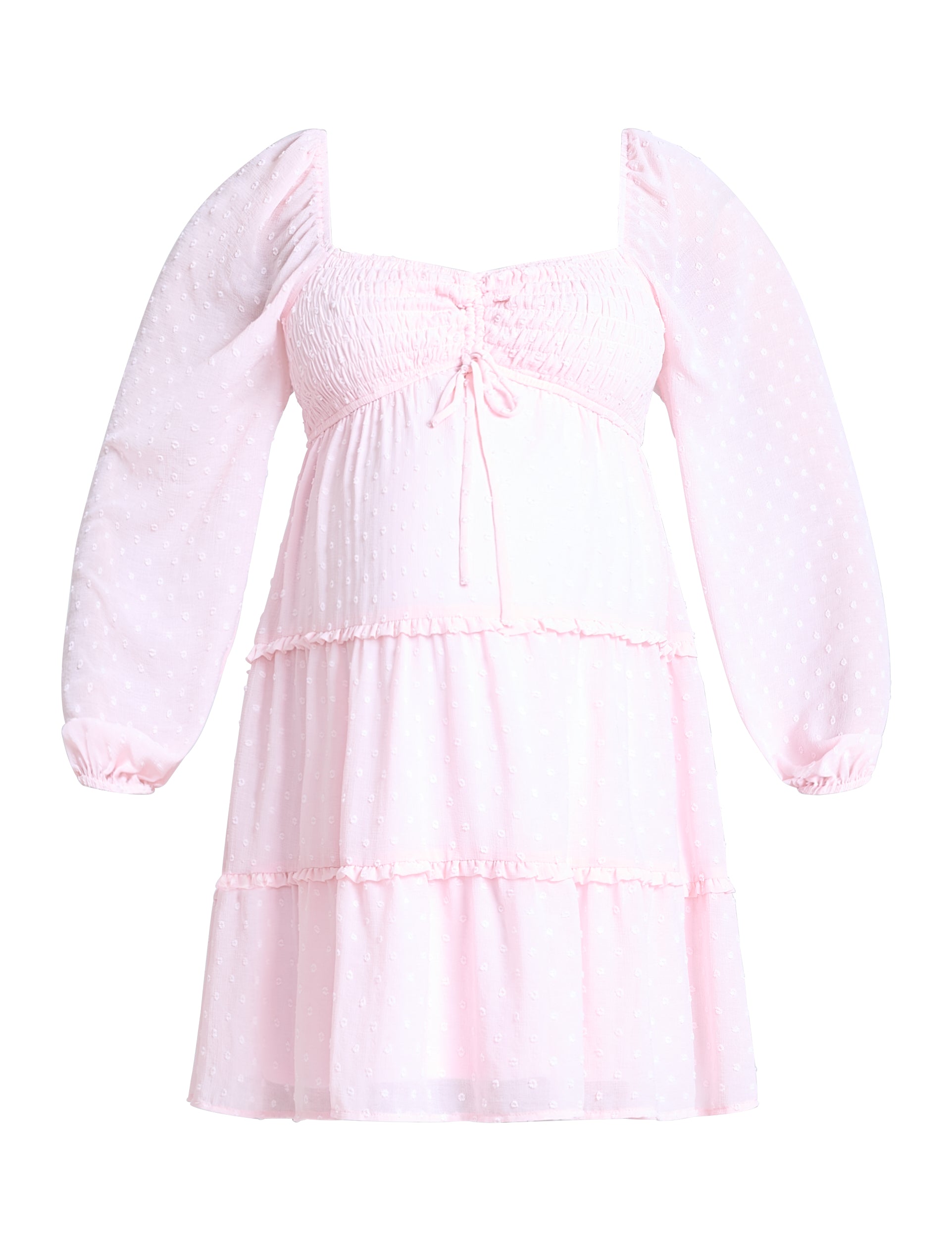 Long Sleeve Tie Tiered Dress