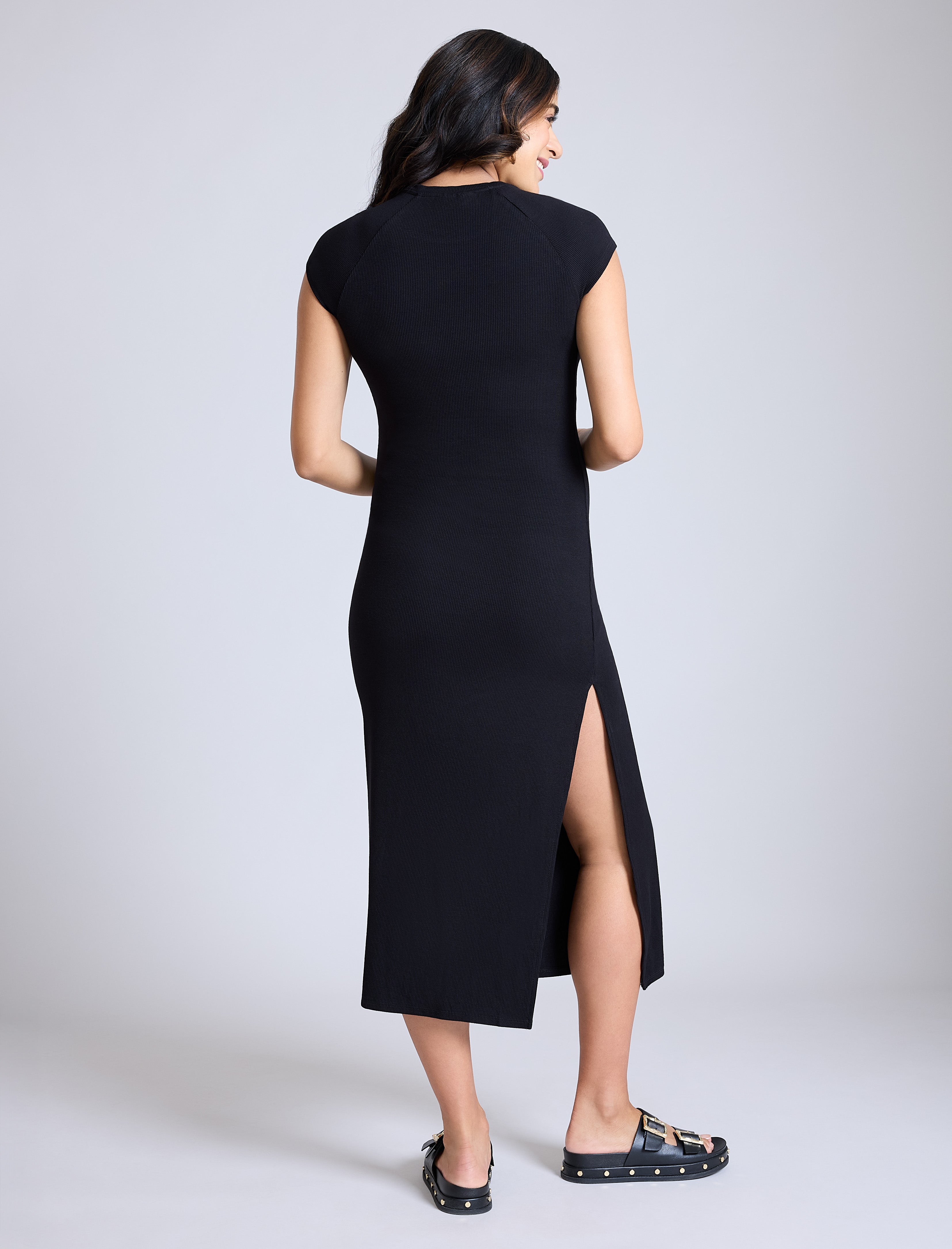 Ribbed Raglan Midi Dress