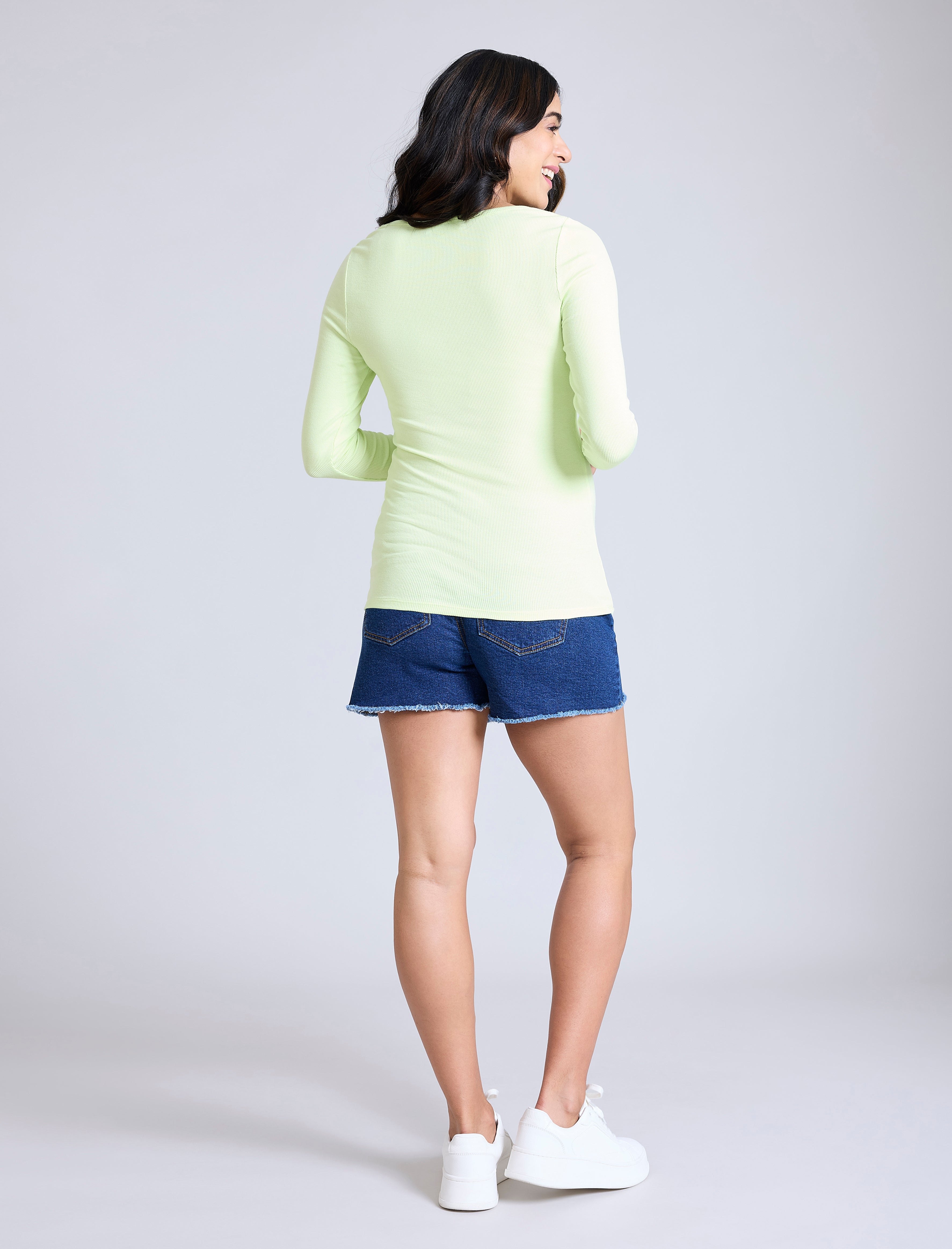 Long Sleeve Rib Knit Square Neck Tee