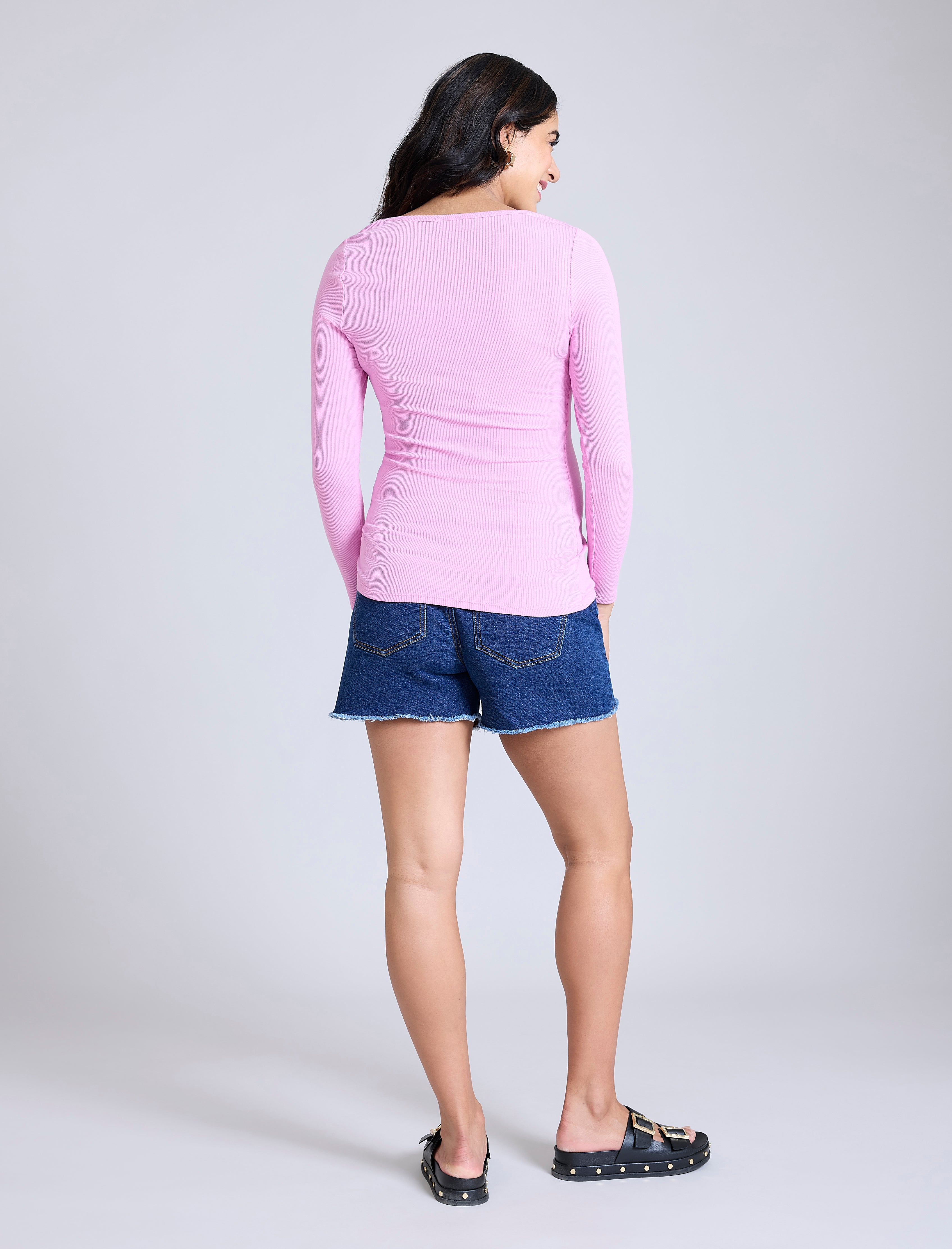Long Sleeve Rib Knit Square Neck Tee