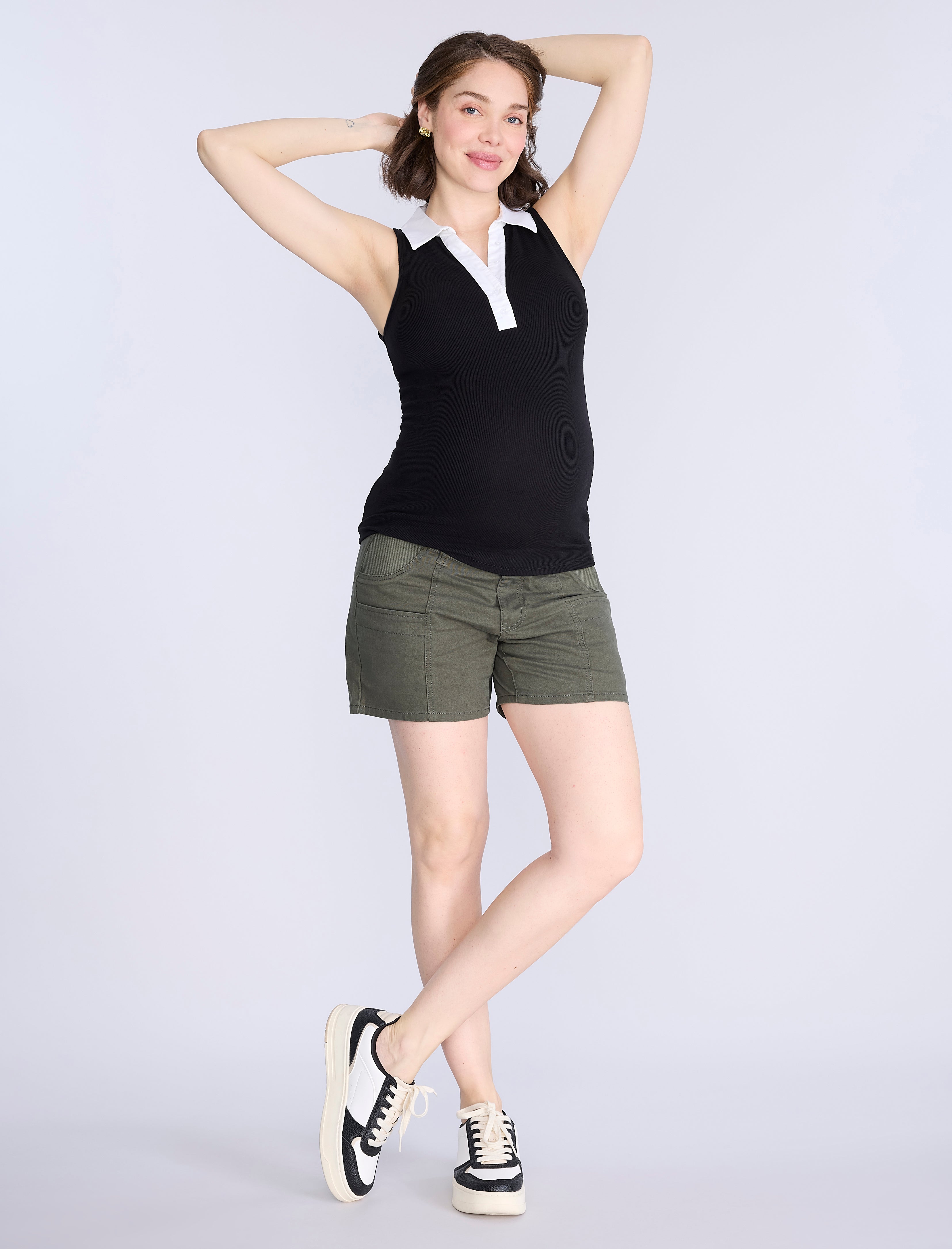 Sleeveless Ribbed Collared Top