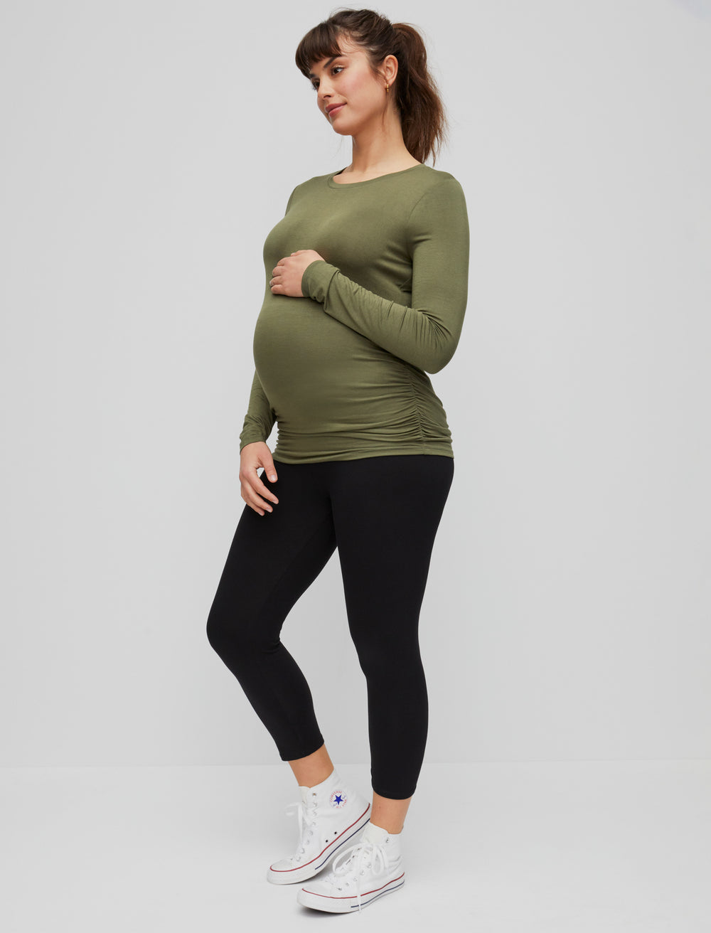 Recycled Ribbed Nadia Cropped Leggings in olive green - ActandBe