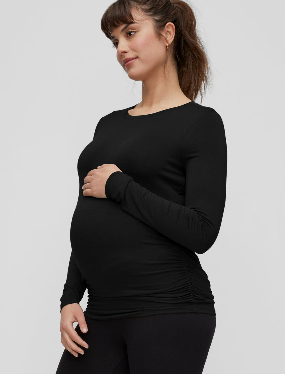 GINKANA Maternity Shirts Long Sleeve Velvet Maternity Tops Ruch Sides  Pregnancy Bodycon T-Shirt Tunic Blouses Maternity Clothes,Black,S at   Women's Clothing store