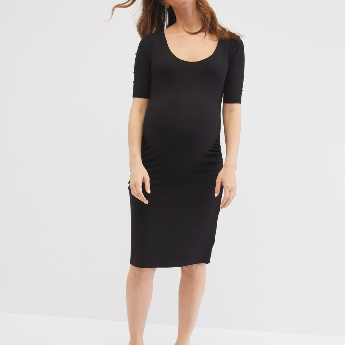Summer Maternity Bodycon Dress - Ruched Side Short Sleeve For Baby Showers  & Casual Wear Short Maternity Dresses