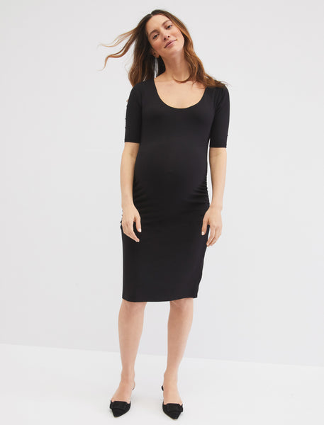 Short Sleeve Scoop Neck Side Ruched Dress