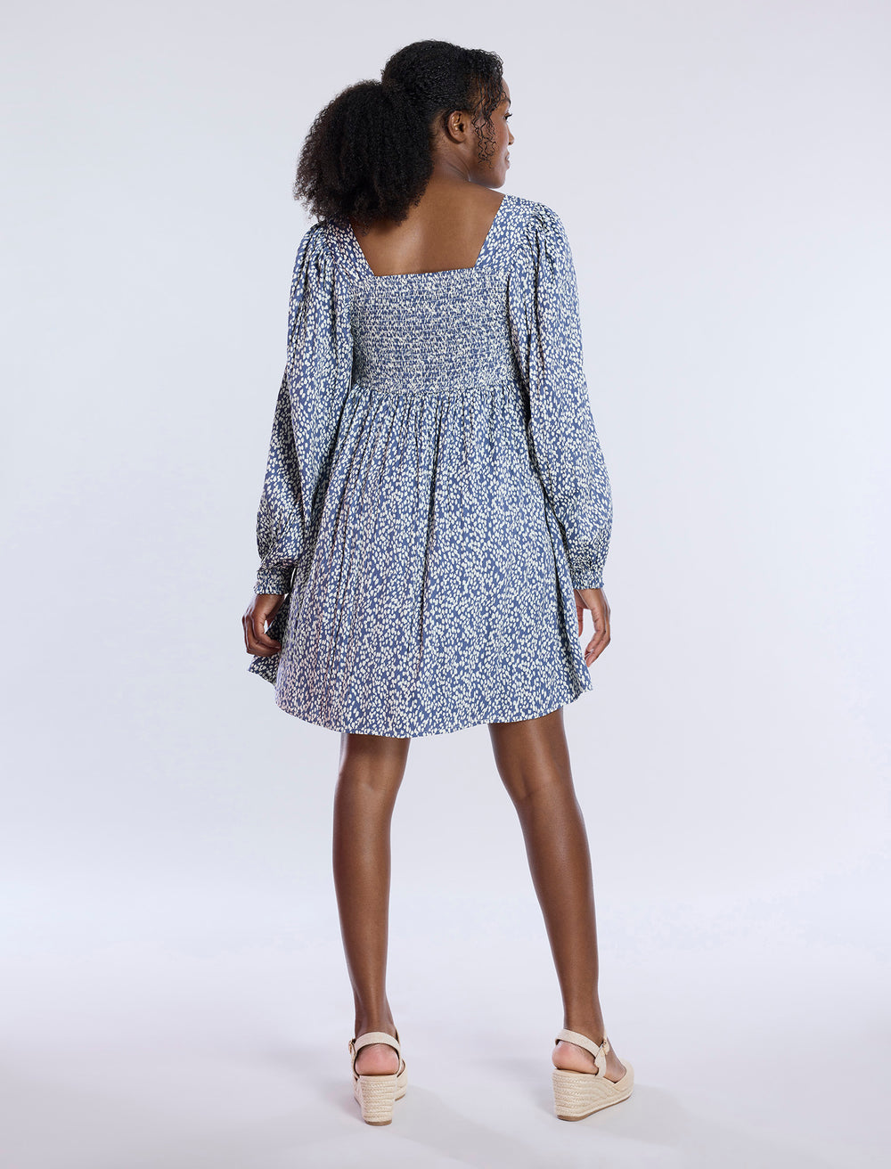 BLOCK PRINT SMOCKED BABYDOLL DRESS