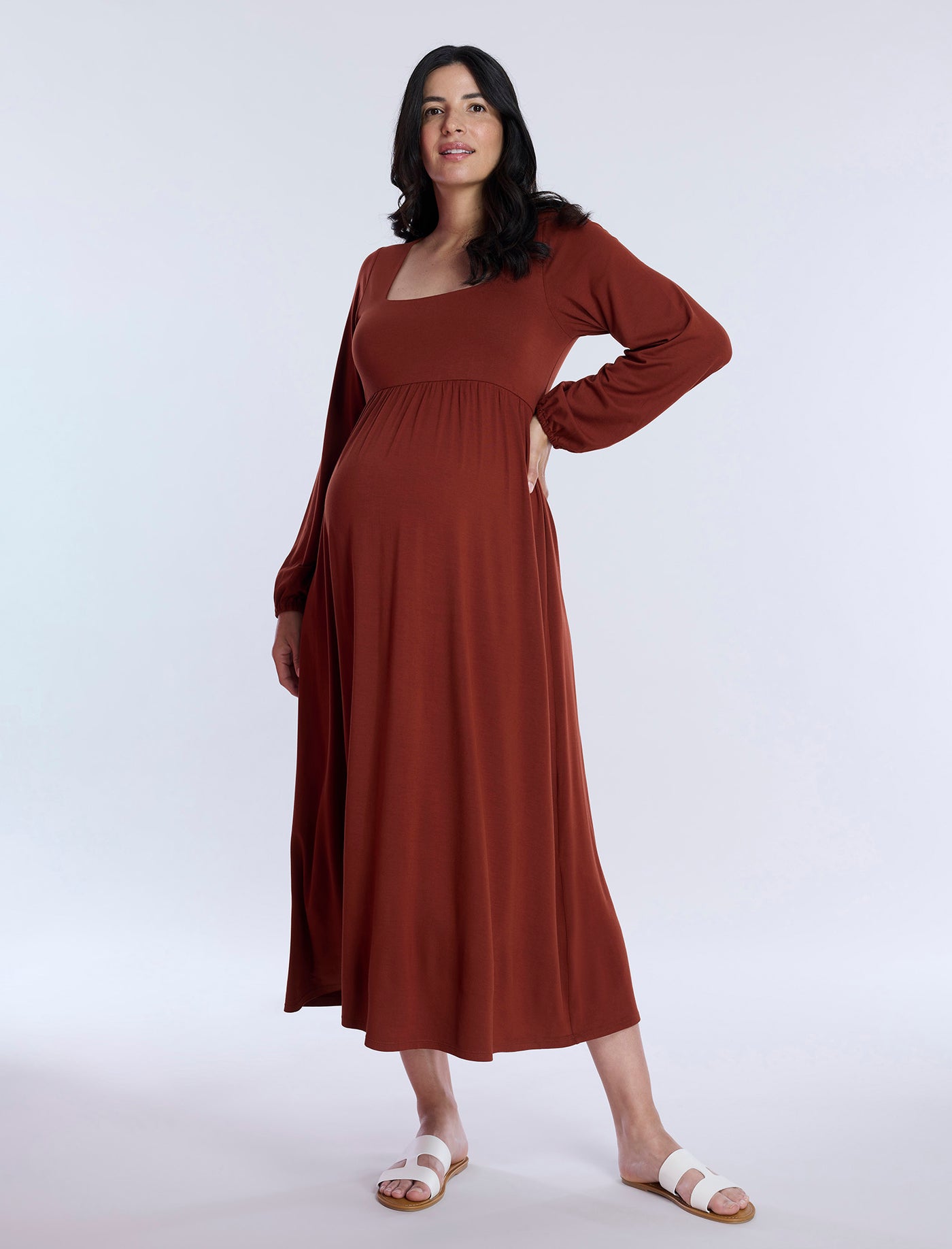 Floral Bracelet Sleeve Empire Waist Mini Dress Long Sleeve Empire Waist  Maxi Dress