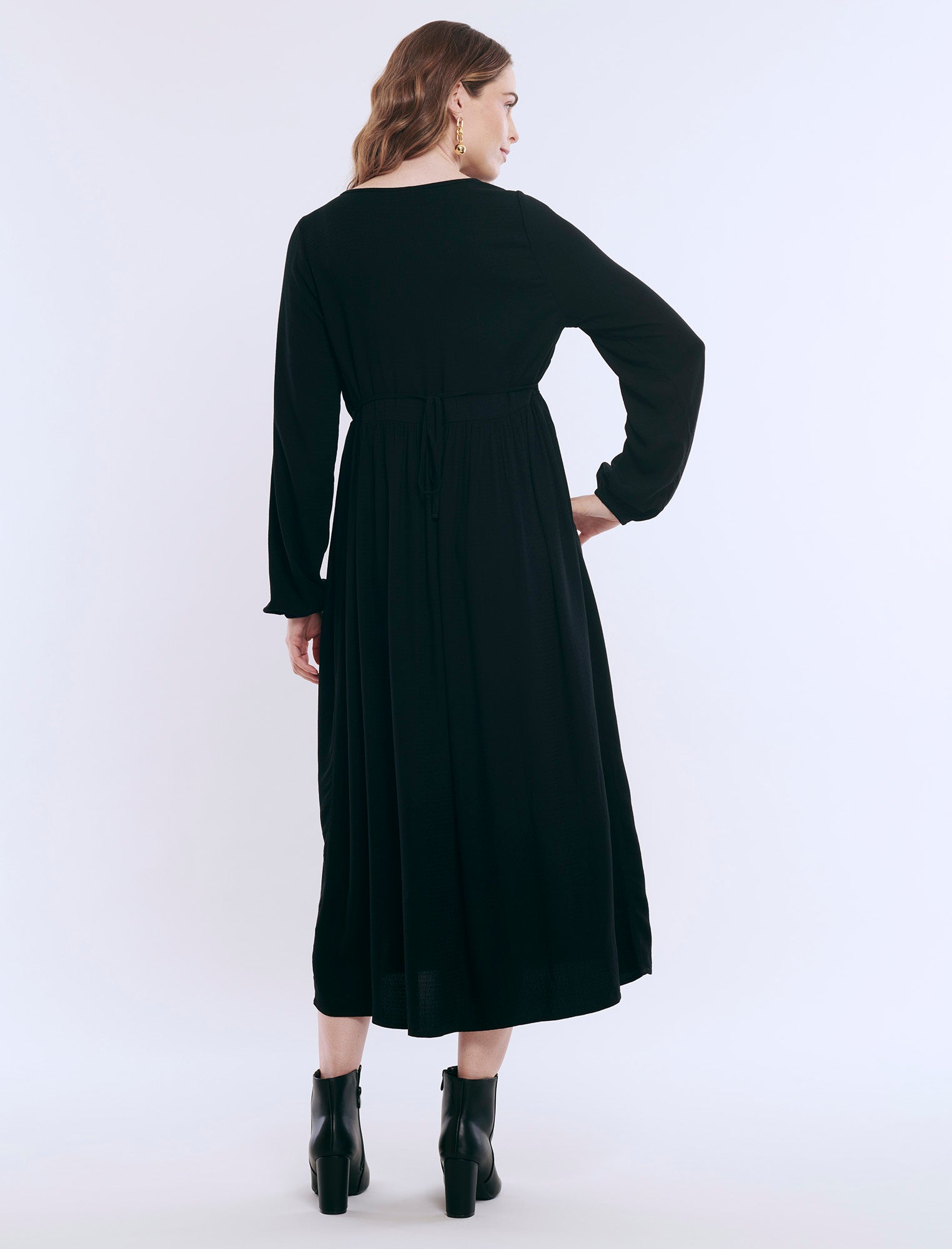 Long Sleeve Button Front Midi Dress