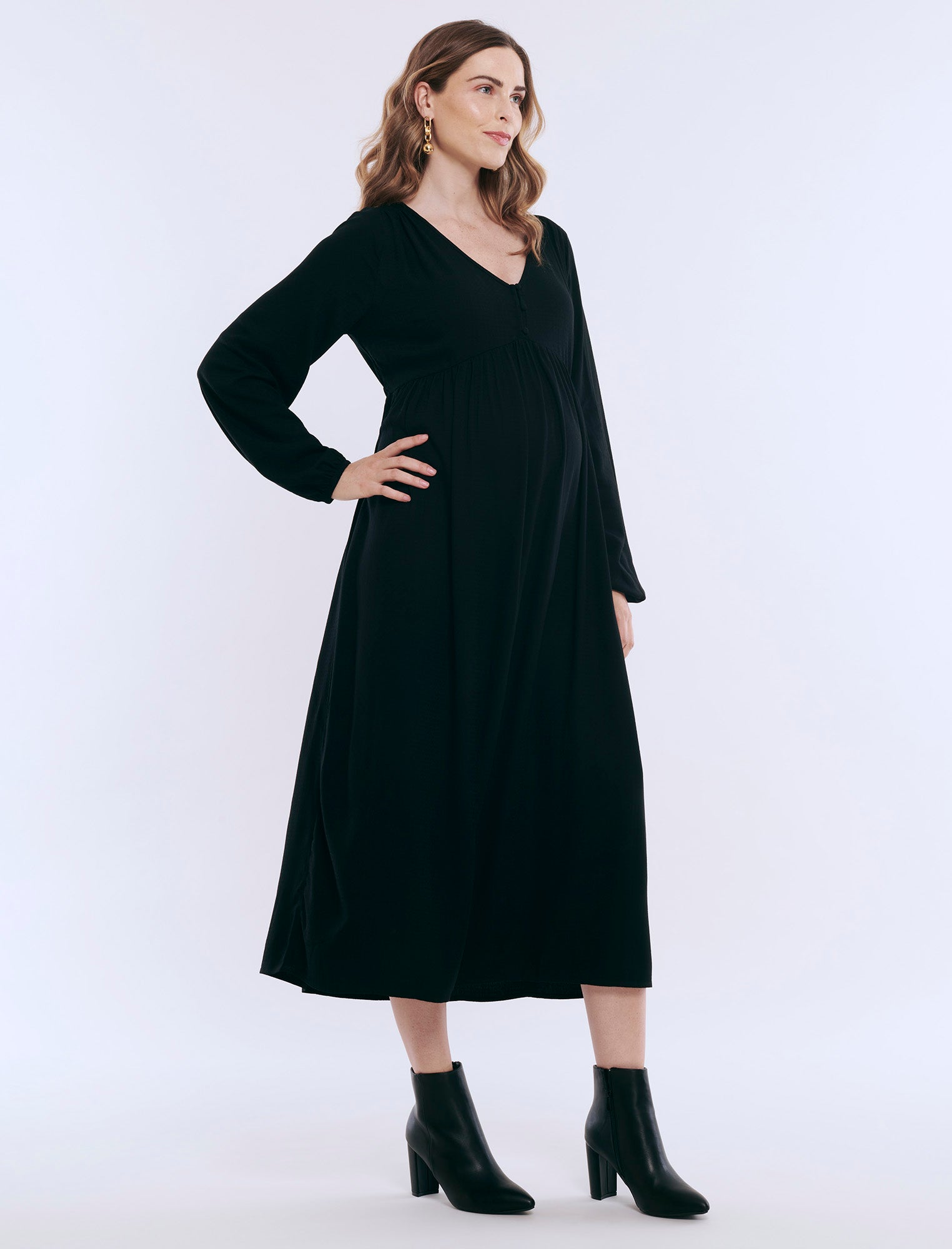 Long Sleeve Button Front Midi Dress