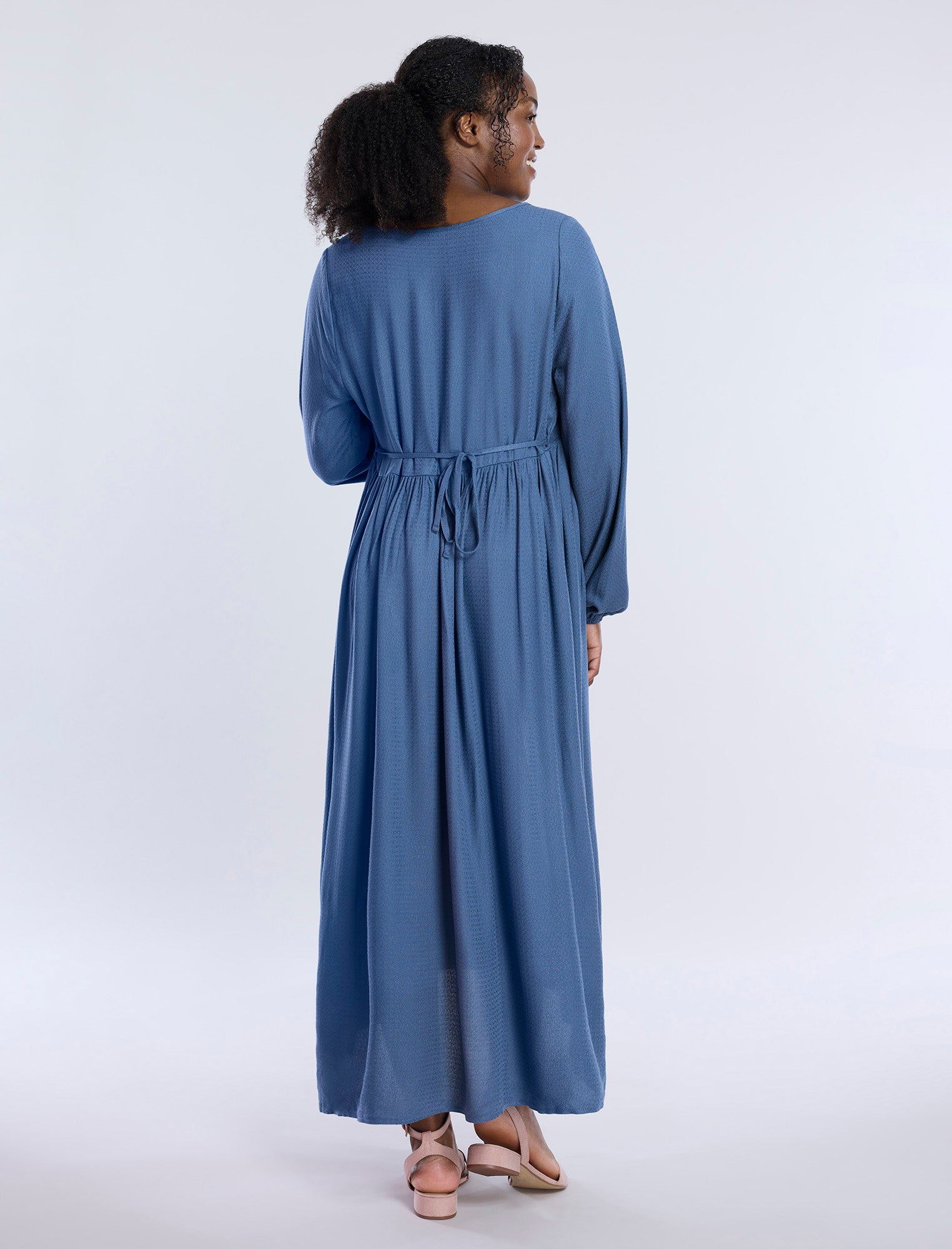 Long Sleeve Button Front Midi Dress