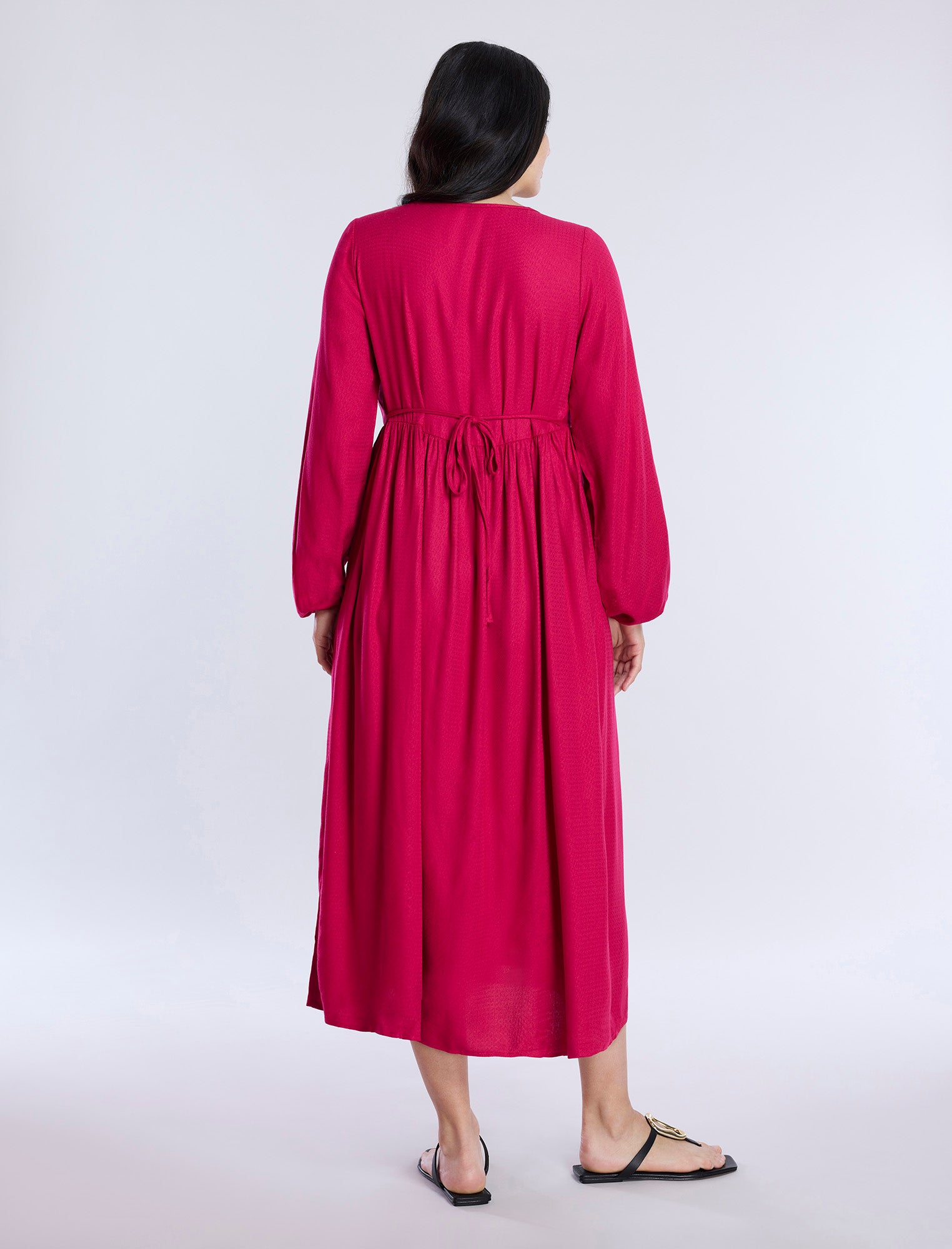 Long Sleeve Button Front Midi Dress