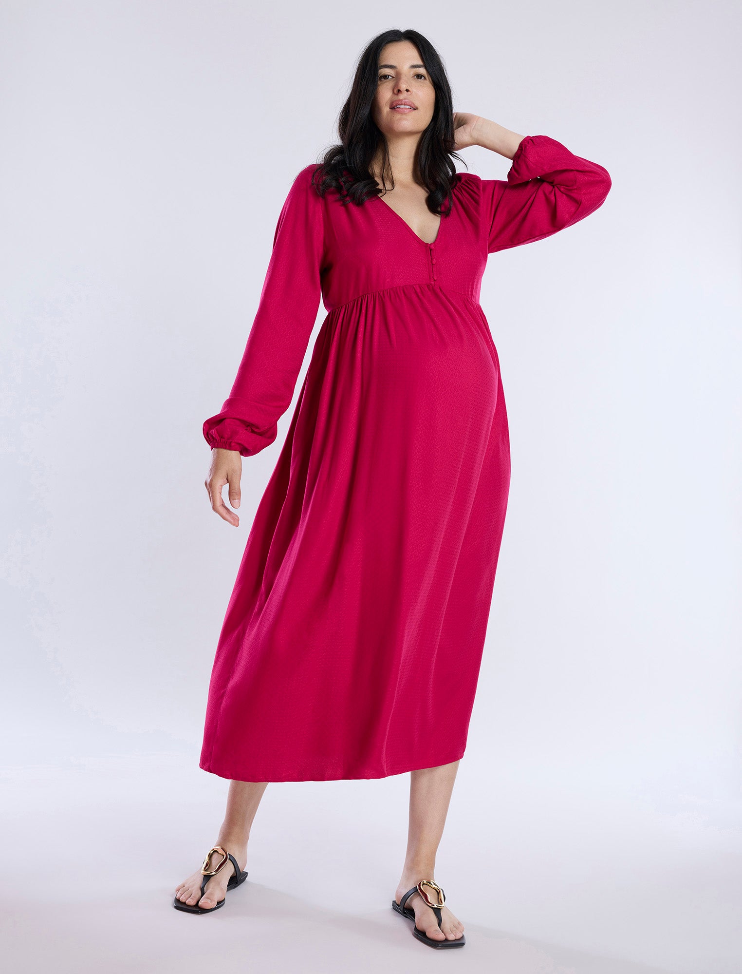 Long Sleeve Button Front Midi Dress