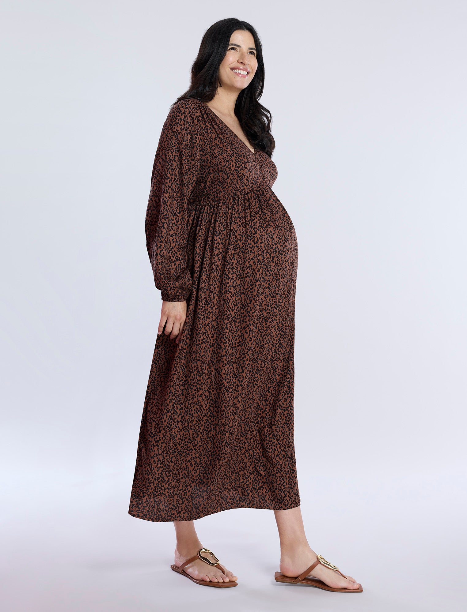 Long Sleeve Button Front Midi Dress