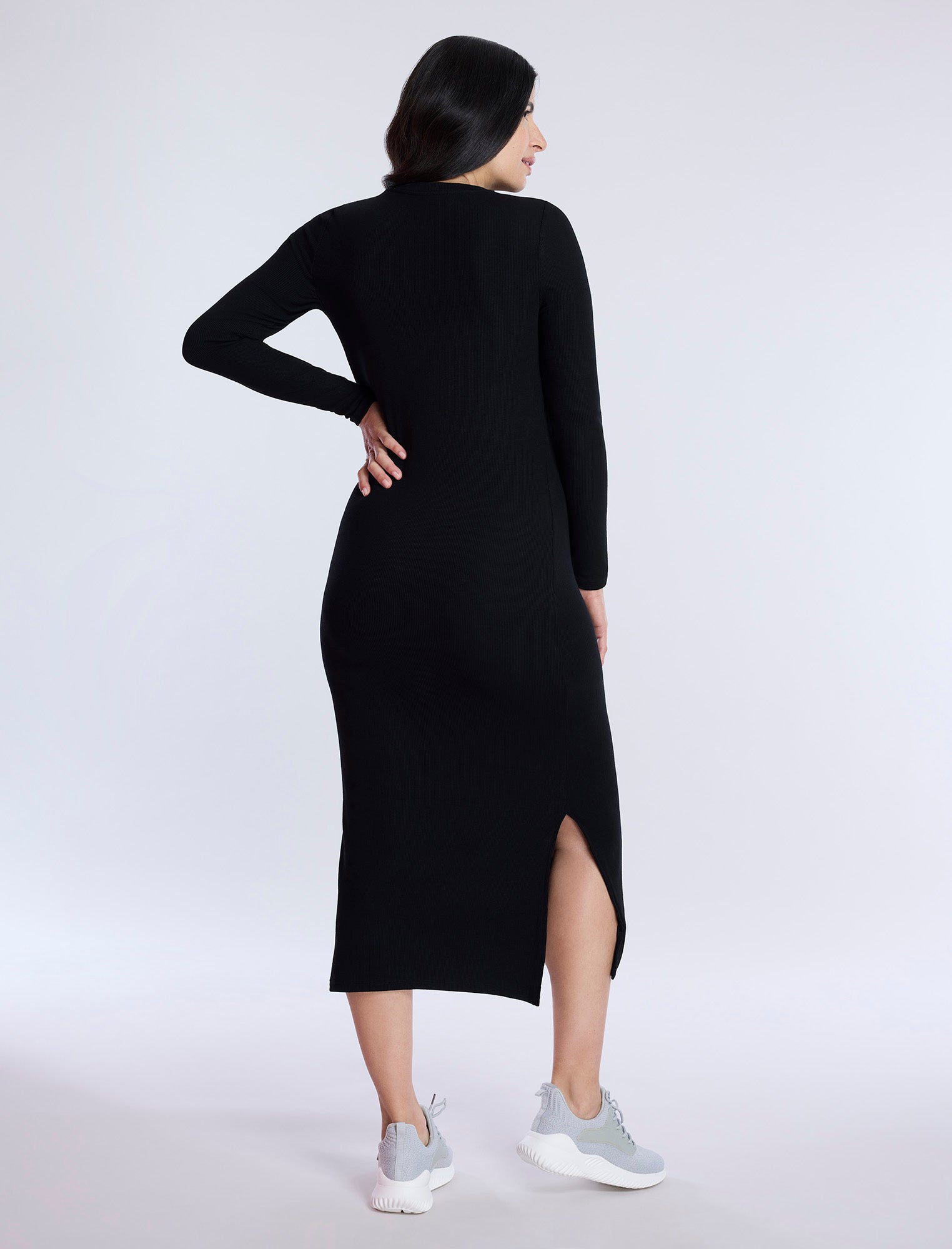 Long Sleeve Rib Knit Column Dress