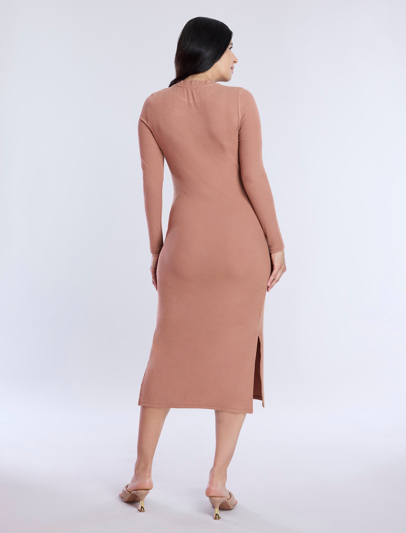 Ribbed Knit Long Sleeve A-Line Dress main image 1