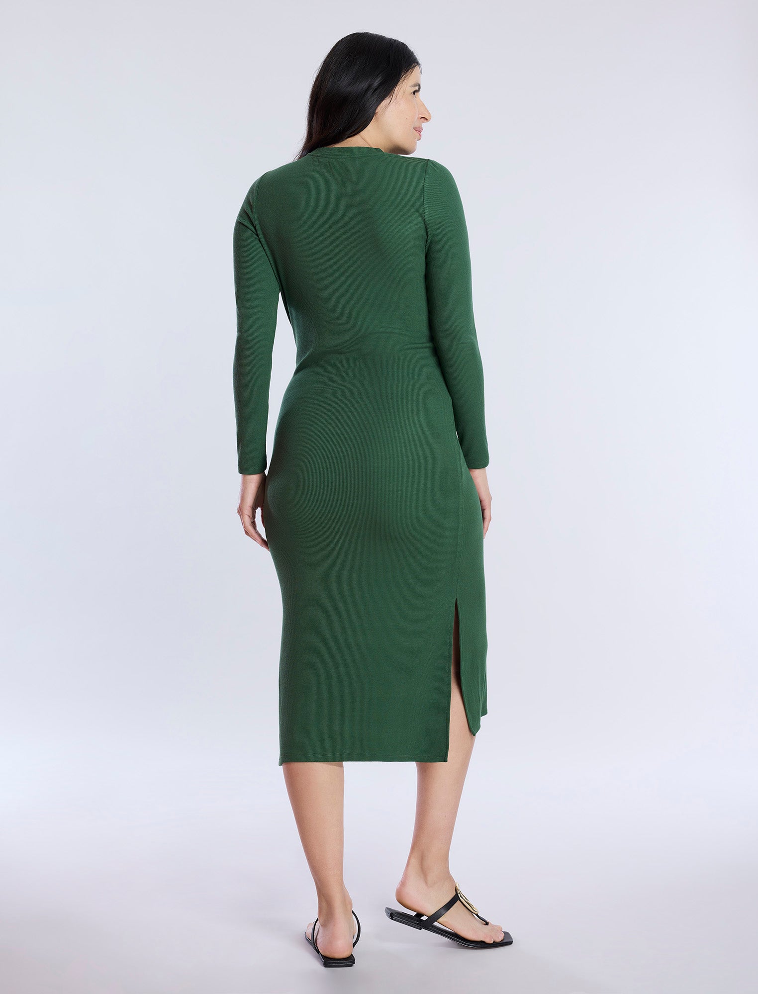 Long Sleeve Rib Knit Column Dress